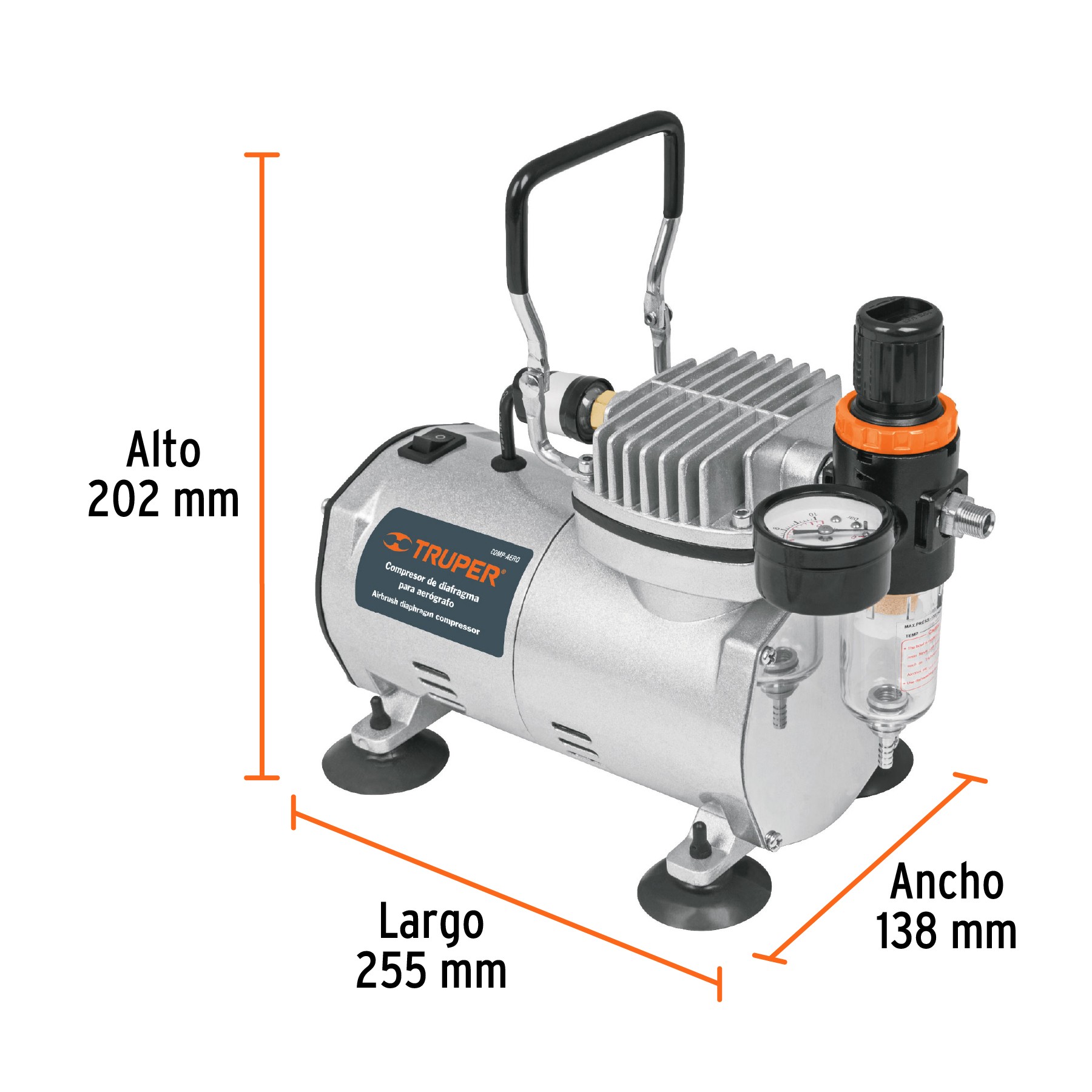 COMPRESOR DE DIAFRAGMA PARA AERÓGRAFO, 1/5 HP, 110 V TRUPER 17247