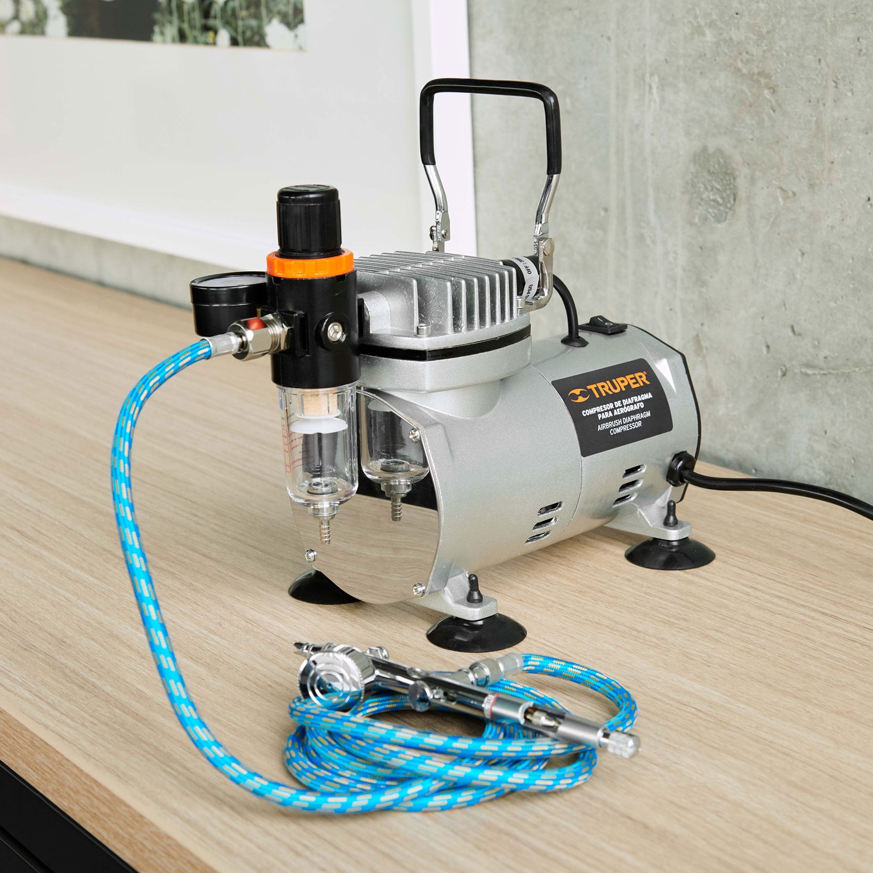 COMPRESOR DE DIAFRAGMA PARA AERÓGRAFO, 1/5 HP, 110 V TRUPER 17247