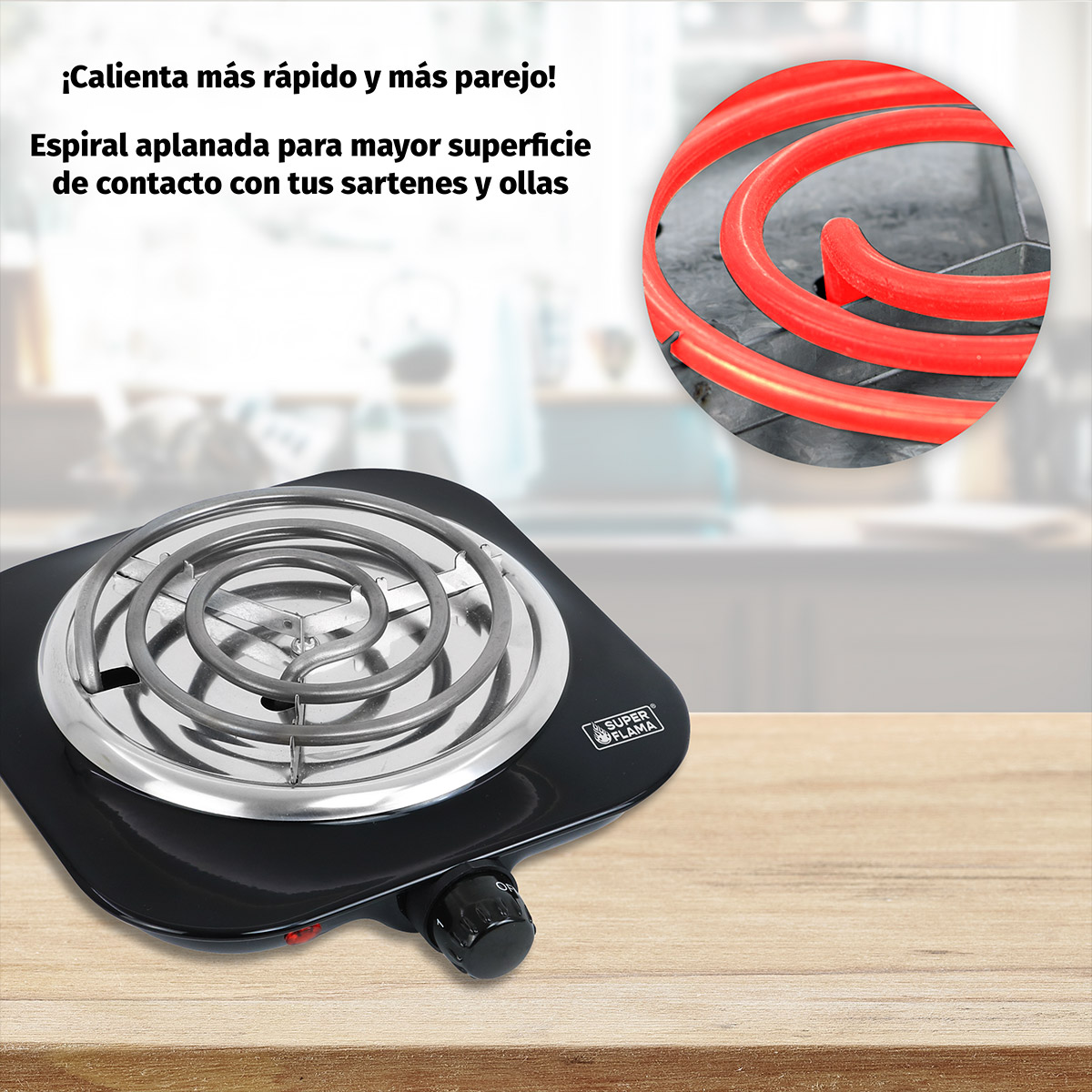 PARRILLA ELÉCTRICA DE UNA RESISTENCIA CON TERMOSTATO DE 1000 W SUPER FLAMA