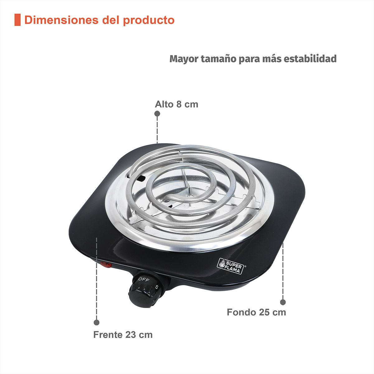 PARRILLA ELÉCTRICA DE UNA RESISTENCIA CON TERMOSTATO DE 1000 W SUPER FLAMA