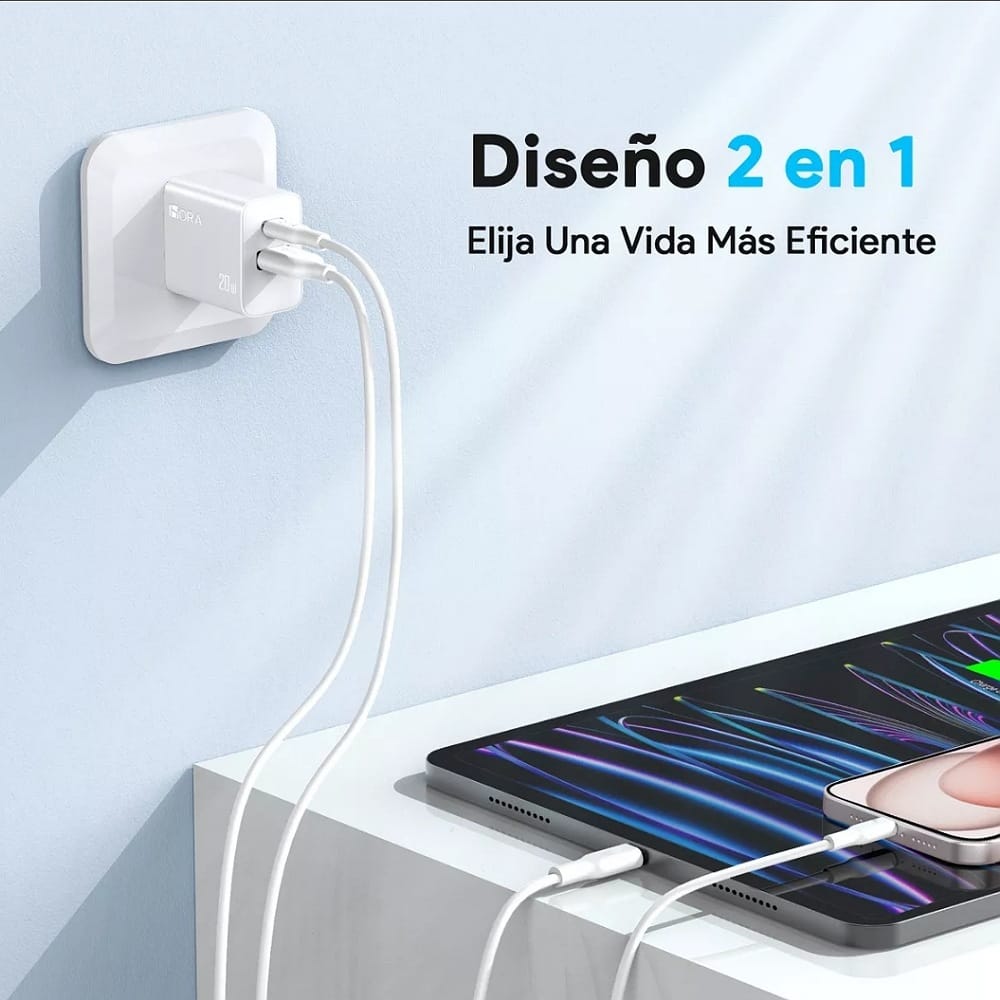Cargador Carga Rápida con Salida Dual Usb+c 20w Compatible con Iphone/Samsung/Motorola 1hora Gar161