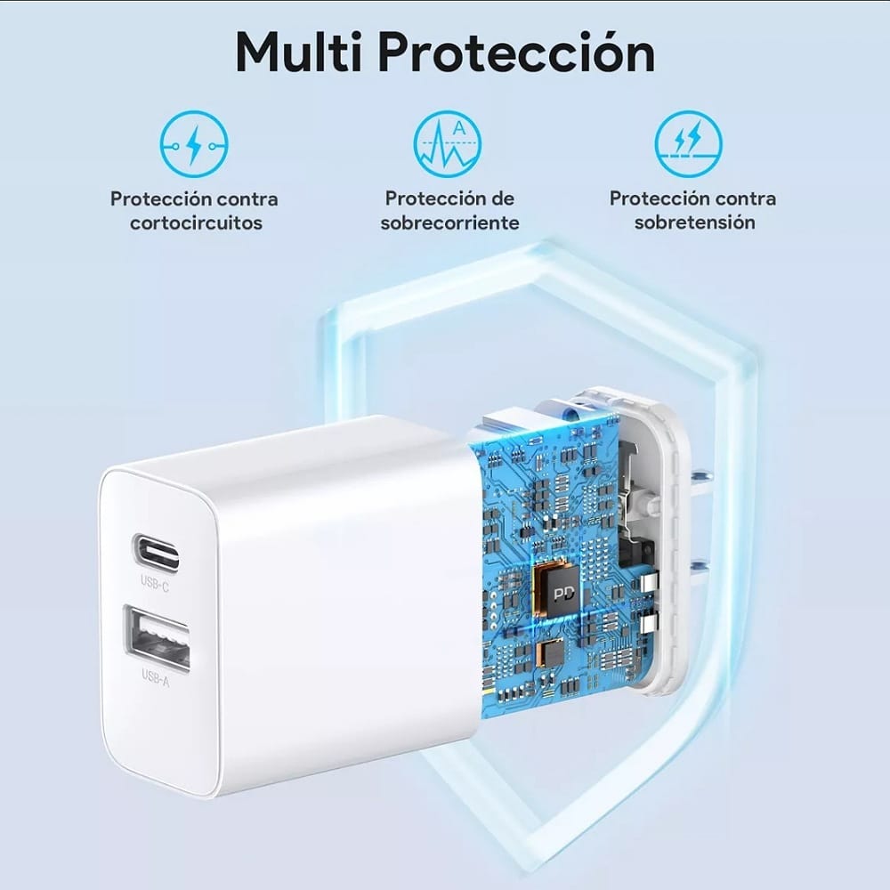 Cargador Carga Rápida con Salida Dual Usb+c 20w Compatible con Iphone/Samsung/Motorola 1hora Gar161