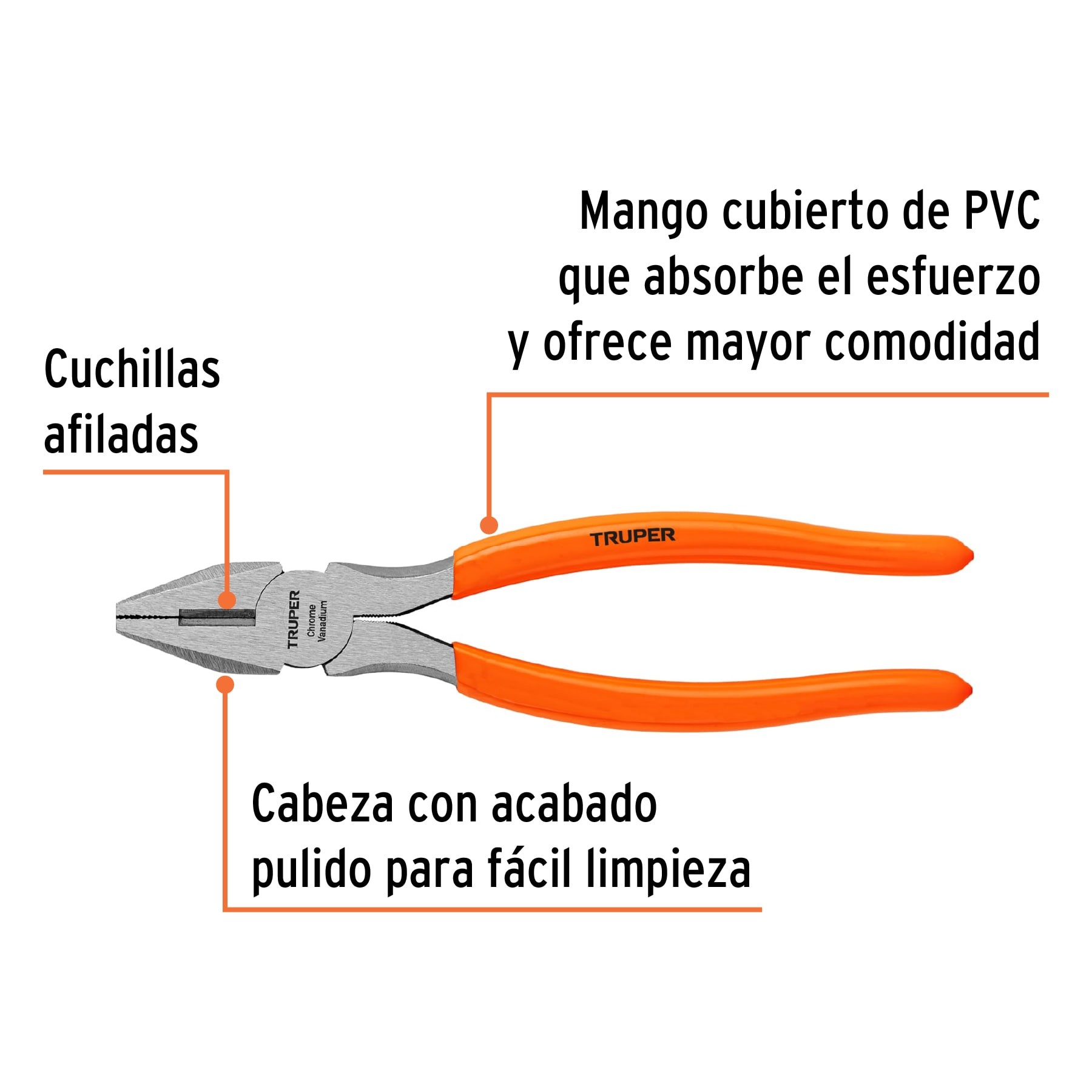 PINZA PARA ELECTRICISTA 8" MANGO DE PVC, TRUPER 17308