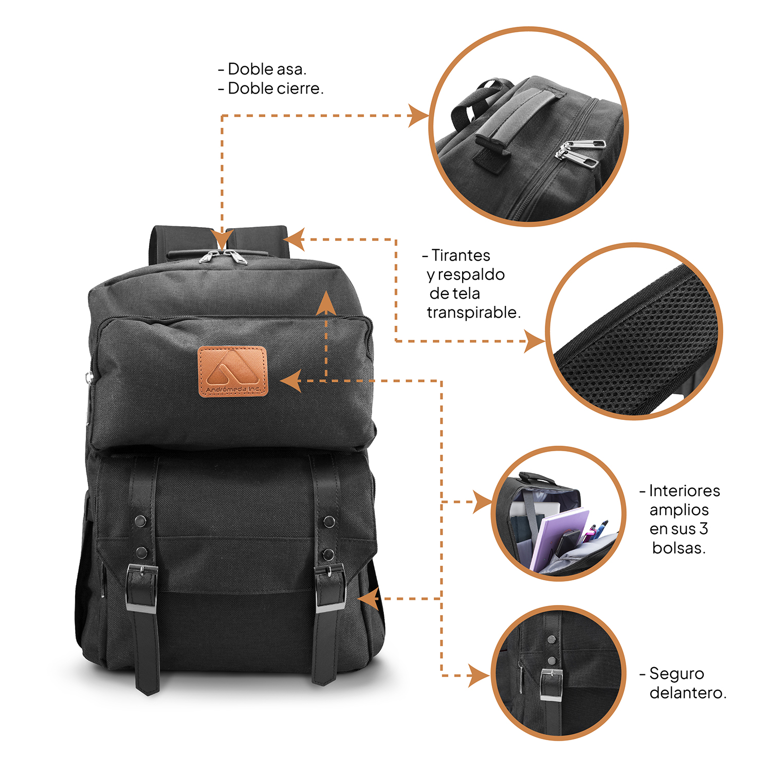 MOCHILA ESCOLAR  PARA LAPTOP CASUAL NEGRA