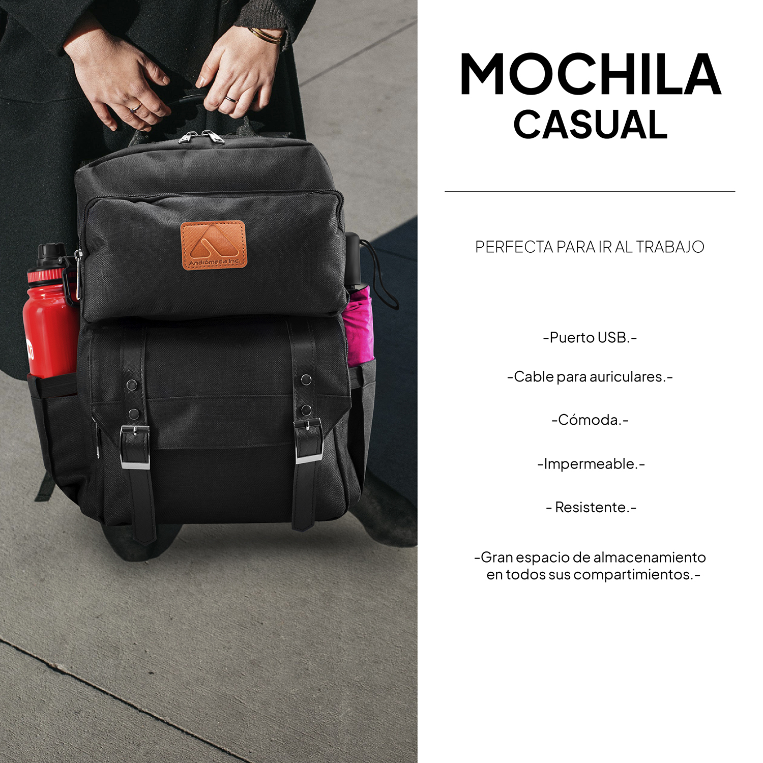 MOCHILA ESCOLAR  PARA LAPTOP CASUAL NEGRA