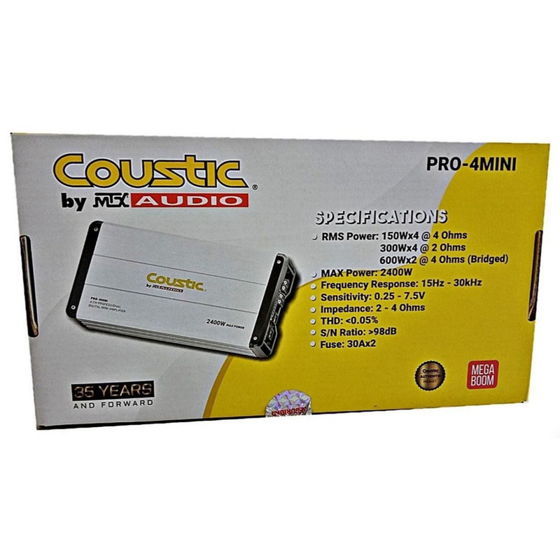 Mini Amplificador Digital Coustic PRO-4MINI 4 Canales  2400 Watts Clase AB 4 Ohms.