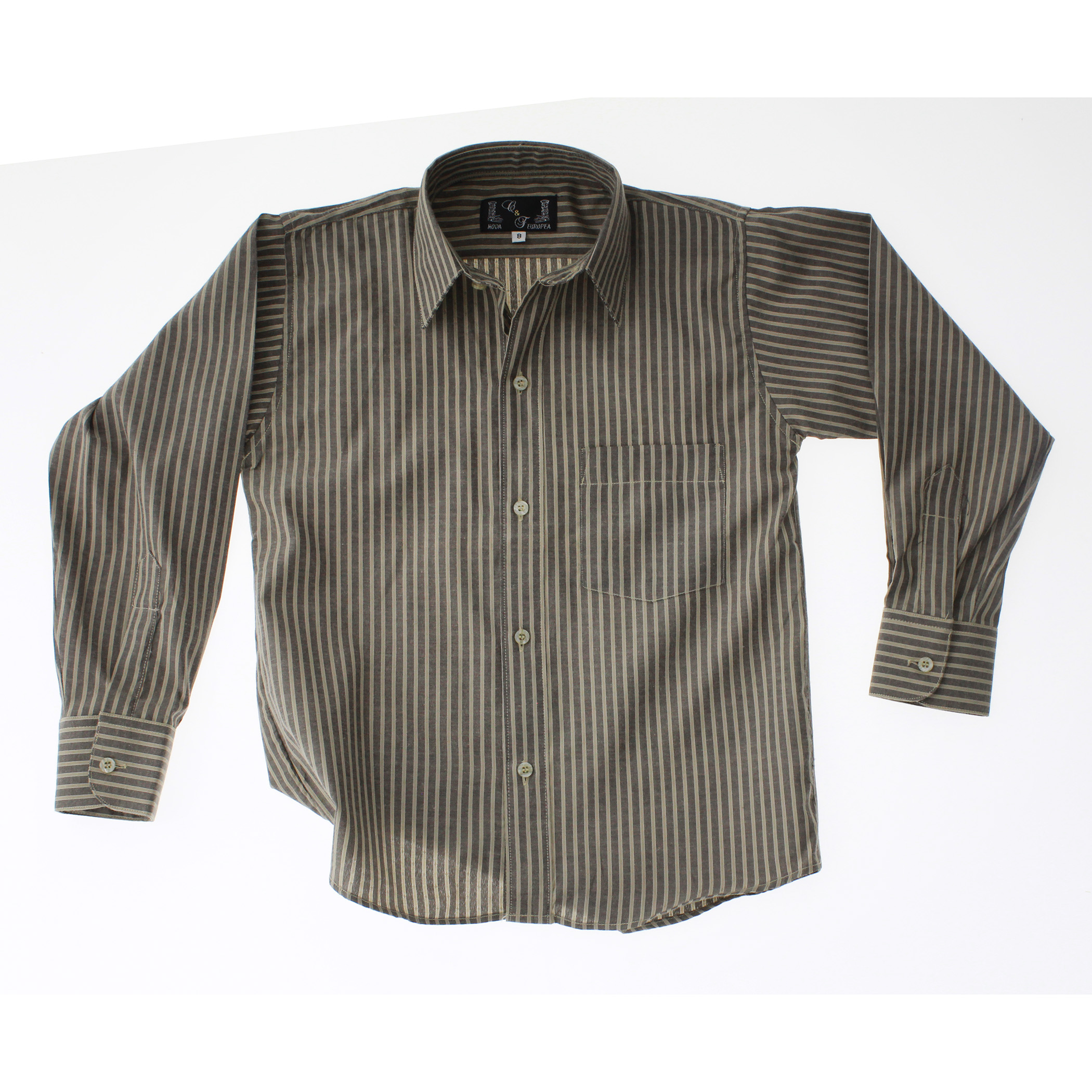 Camisa De Vestir Niño Color Cafe Rayas 3671 2 A 18 Años