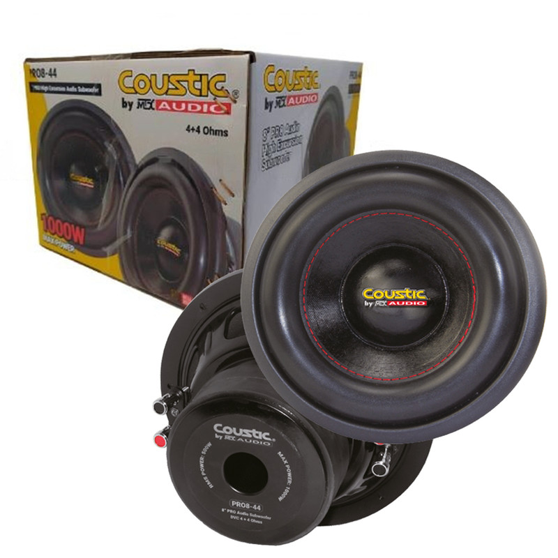 Subwoofer Doble Bobina Coustic PRO8-44 1000 Watts 8 Pulgadas 4 + 4 Ohms DVC.