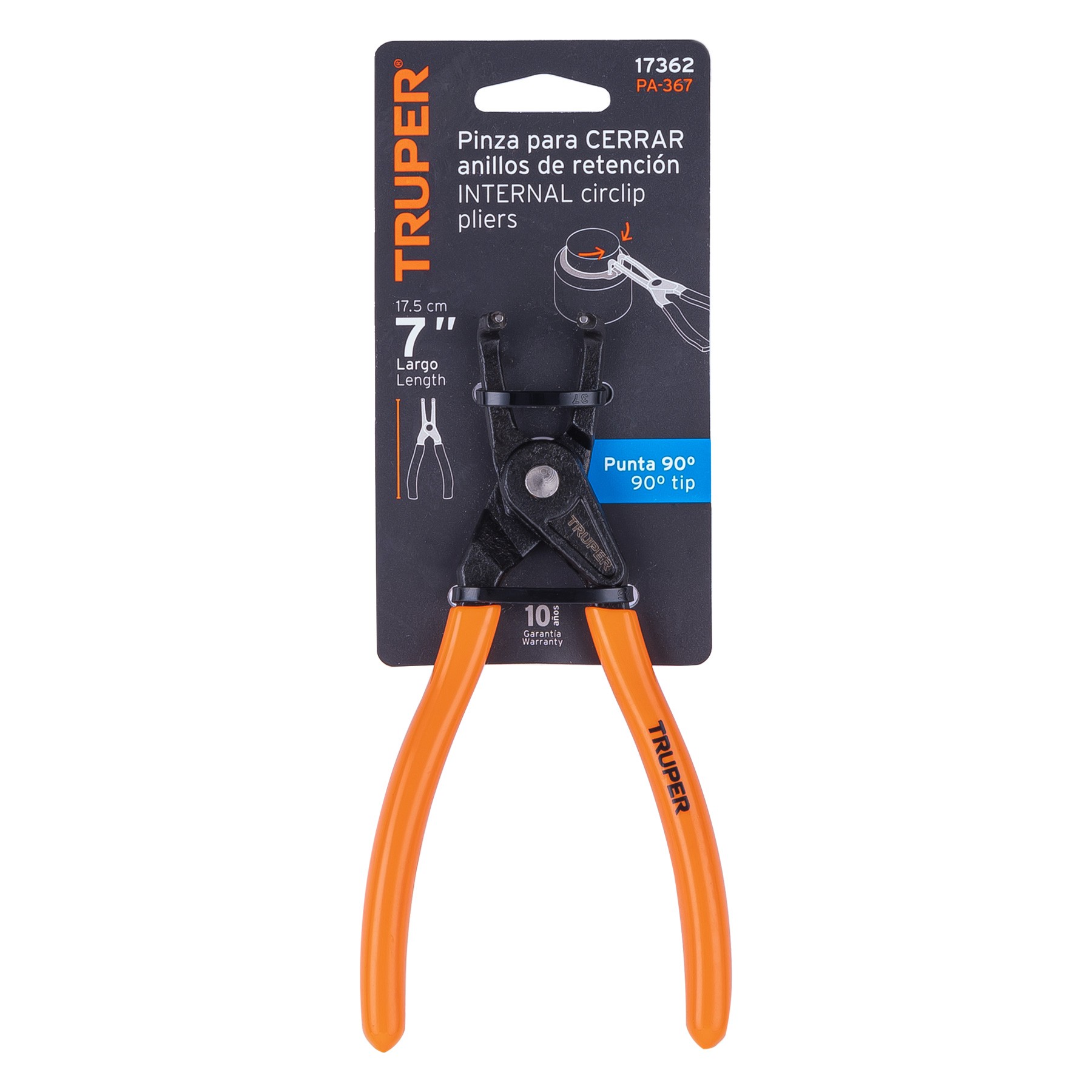 PINZA PUNTA A 90 grados 6-3/4" PARA CERRAR ANILLOS, MANGO DE PVC 17362