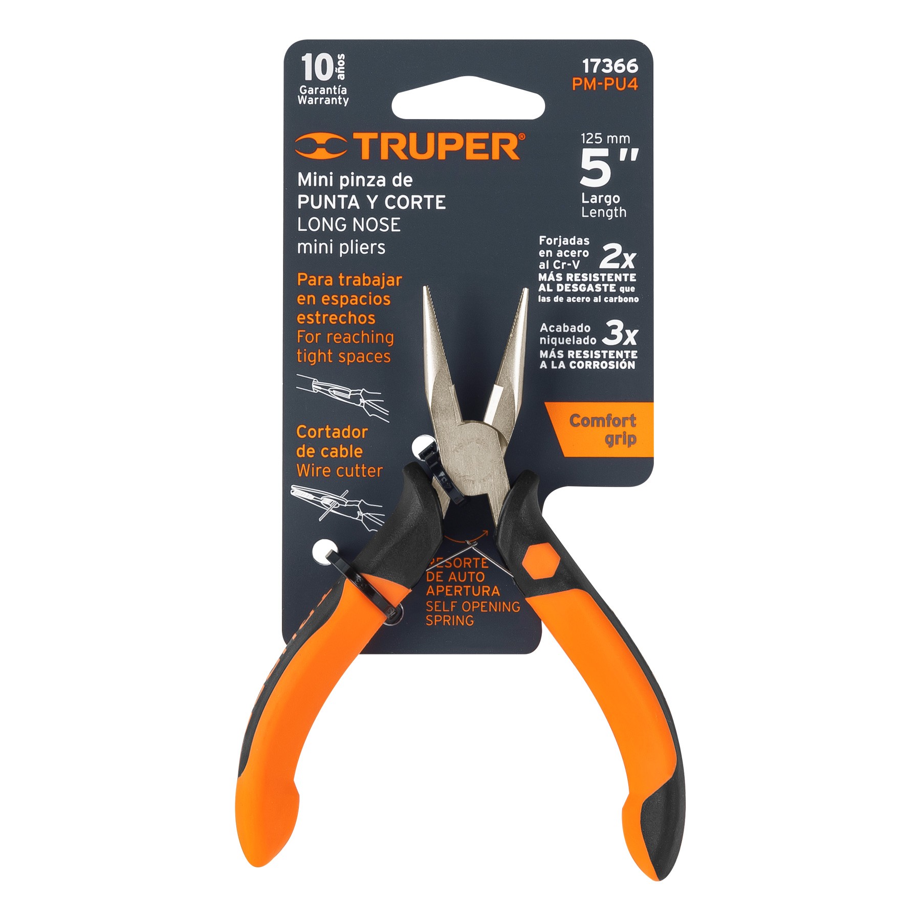 MINI PINZA DE PUNTA Y CORTE 5" MANGO COMFORT GRIP, TRUPER 17366