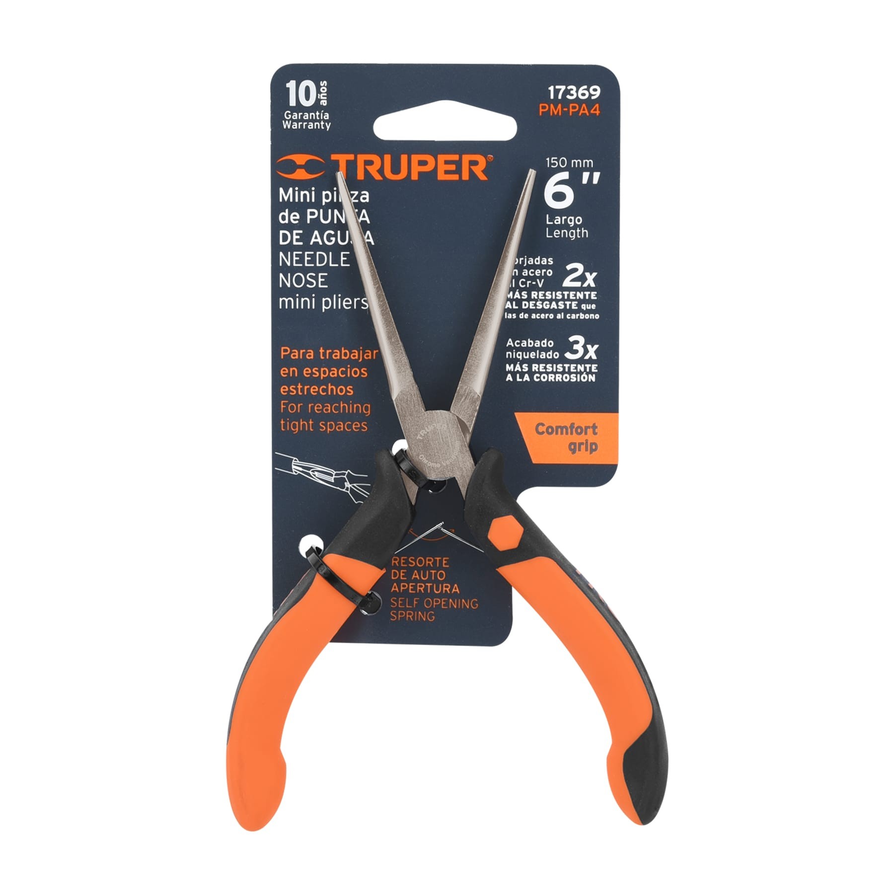 MINI PINZA DE PUNTA DE AGUJA 6" MANGO COMFORT GRIP, TRUPER 17369