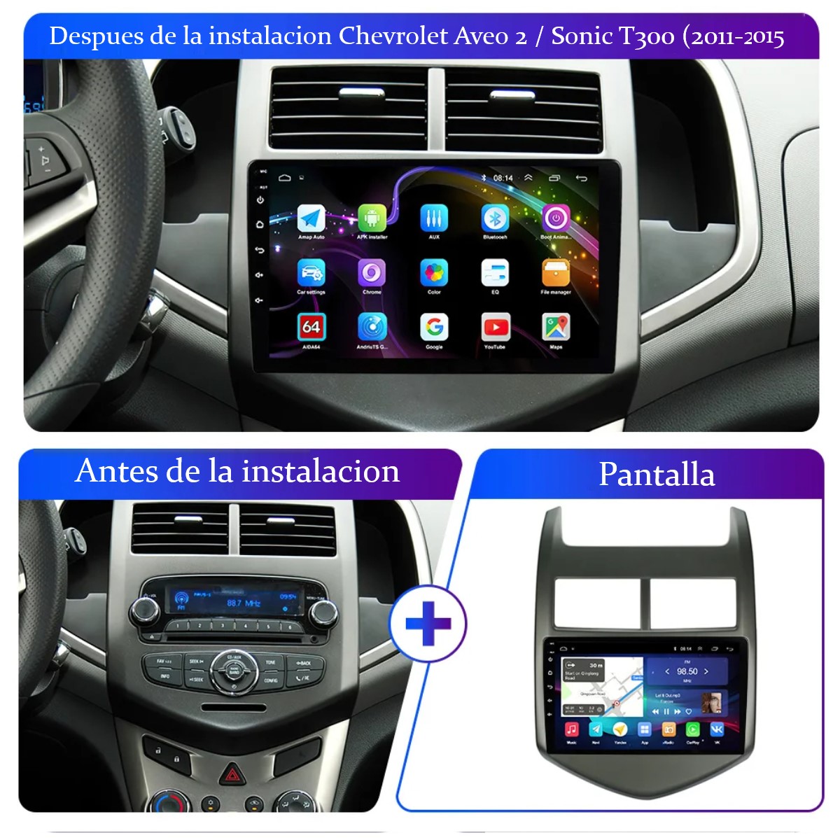 Pantalla táctil cámara Multimedia GPS coche Radio Android 4 núcleos Chevrolet Aveo 2 Sonic CarPlay