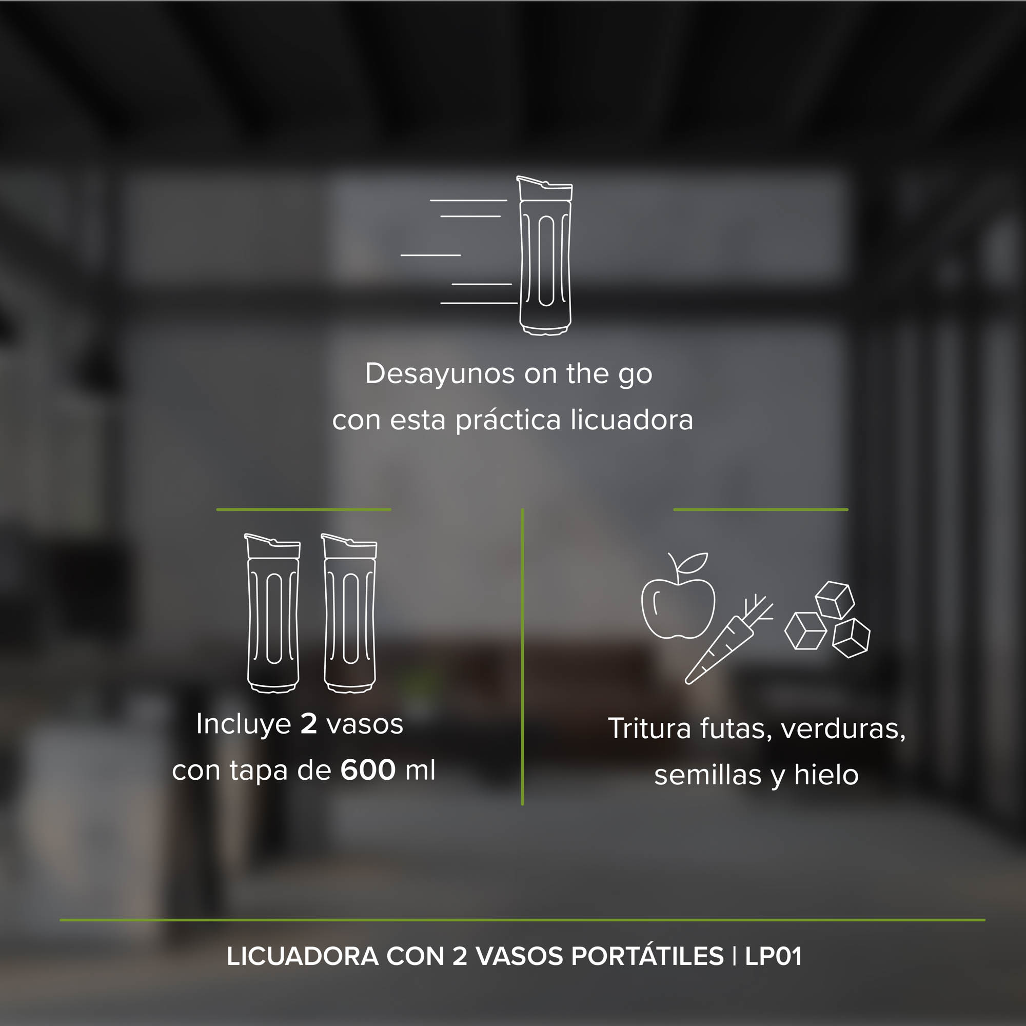 Licuadora Con Cable De 2 Vasos Portátiles Con Tapa De 600 ML C/U  Avera LP01 