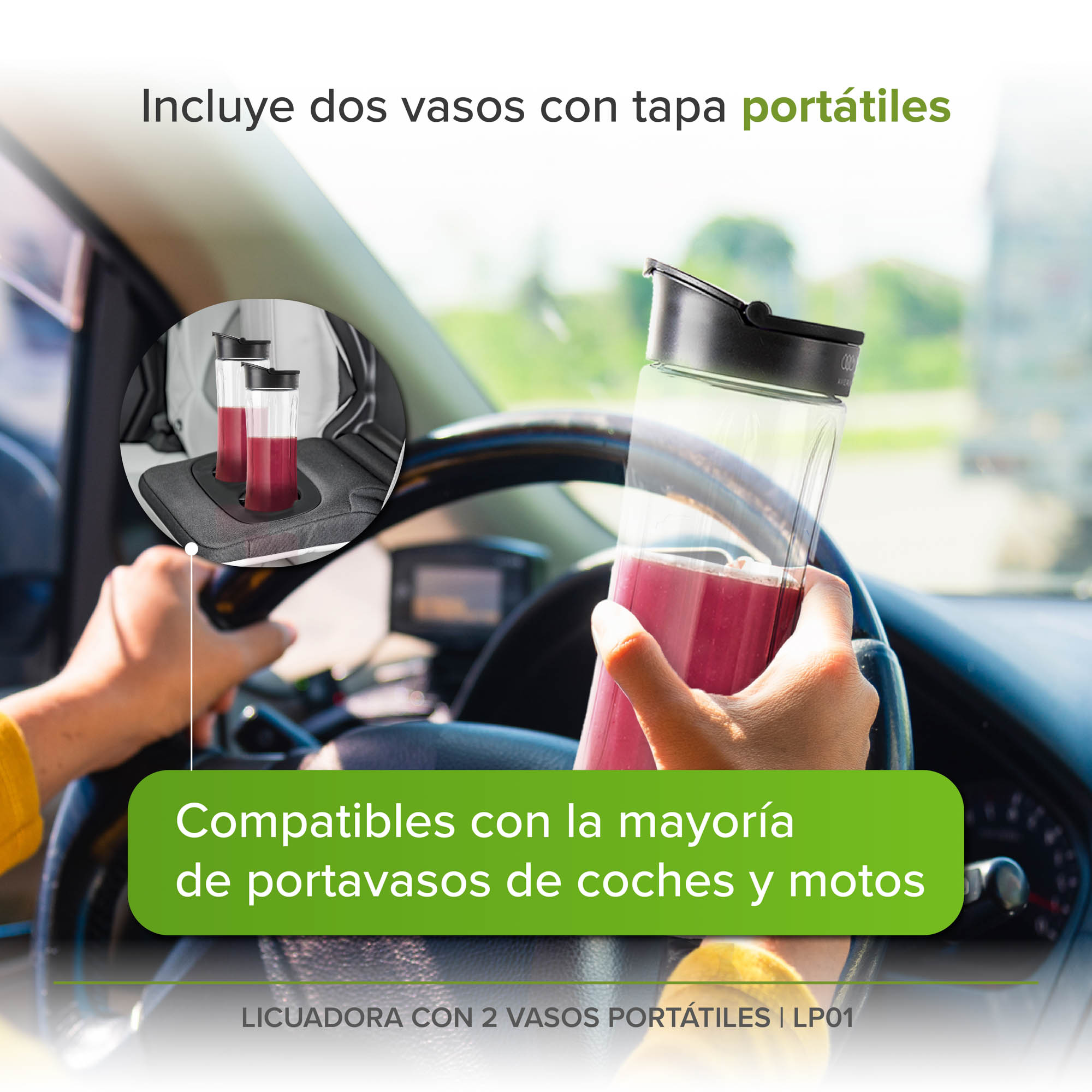 Licuadora Con Cable De 2 Vasos Portátiles Con Tapa De 600 ML C/U  Avera LP01 