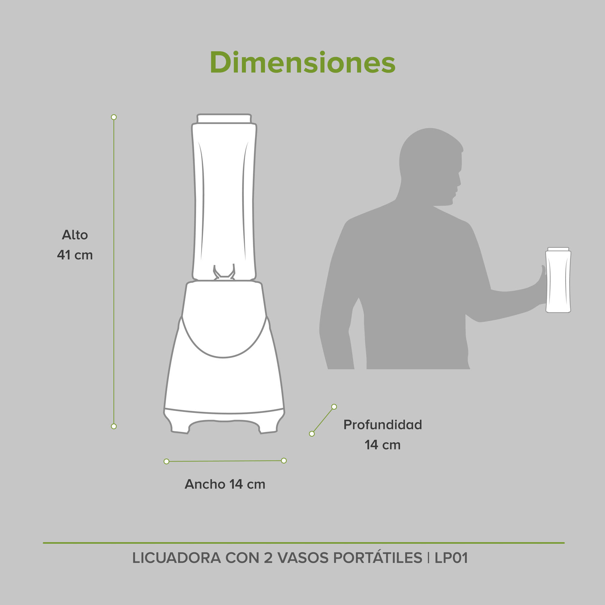 Licuadora Con Cable De 2 Vasos Portátiles Con Tapa De 600 ML C/U  Avera LP01 