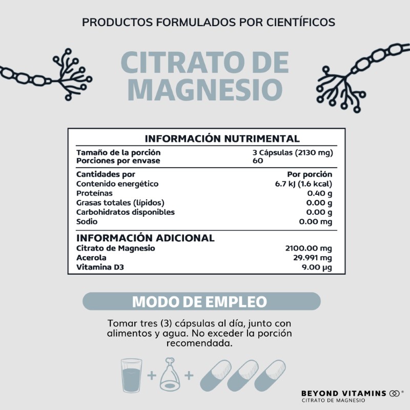 Citrato de Magnesio 2100mg  - Magnesium Citrate 100% Puro - 180 Cápsulas
