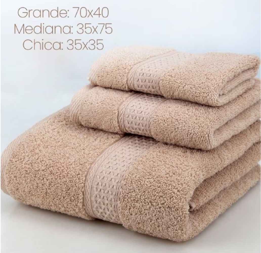 Jgo  de 3 Finísimas toallas para baño Chica mediana y Grande Calidad Premium 