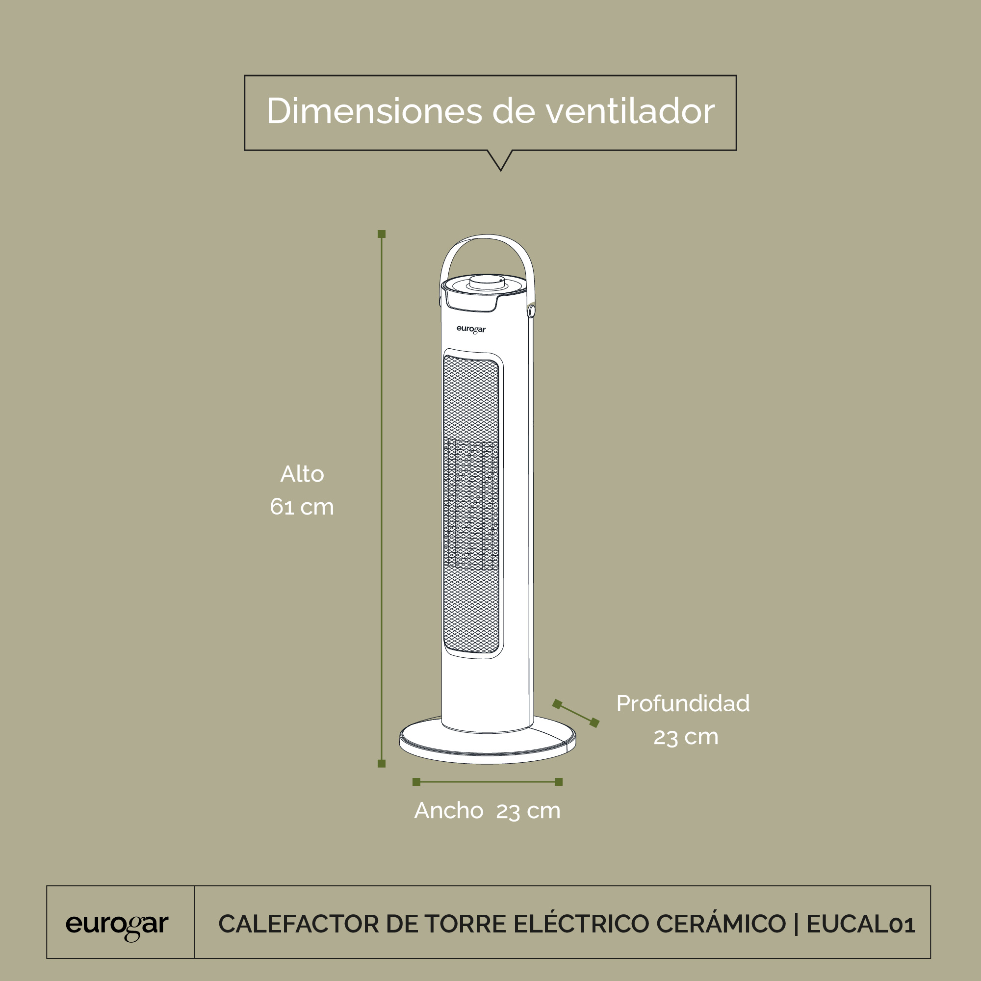 Calentador Calefactor Torre Eléctrico PTC Cerámico 1500 Watts Eurogar EUCAL01