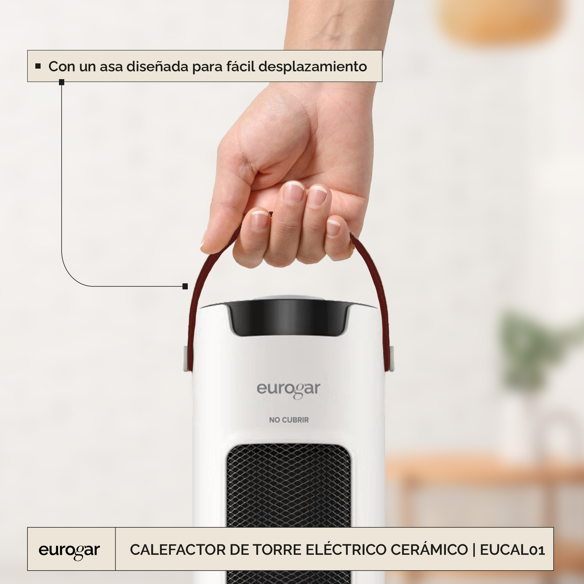 Calentador Calefactor Torre Eléctrico PTC Cerámico 1500 Watts Eurogar EUCAL01