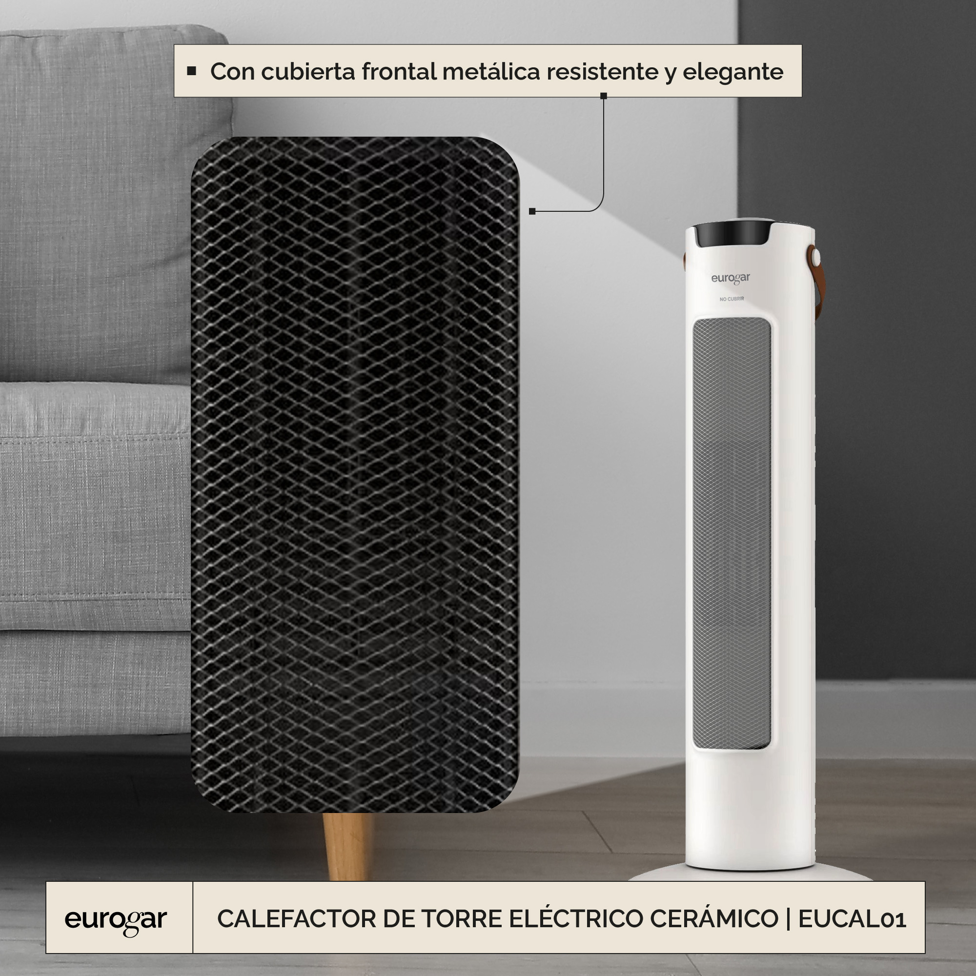 Calentador Calefactor Torre Eléctrico PTC Cerámico 1500 Watts Eurogar EUCAL01