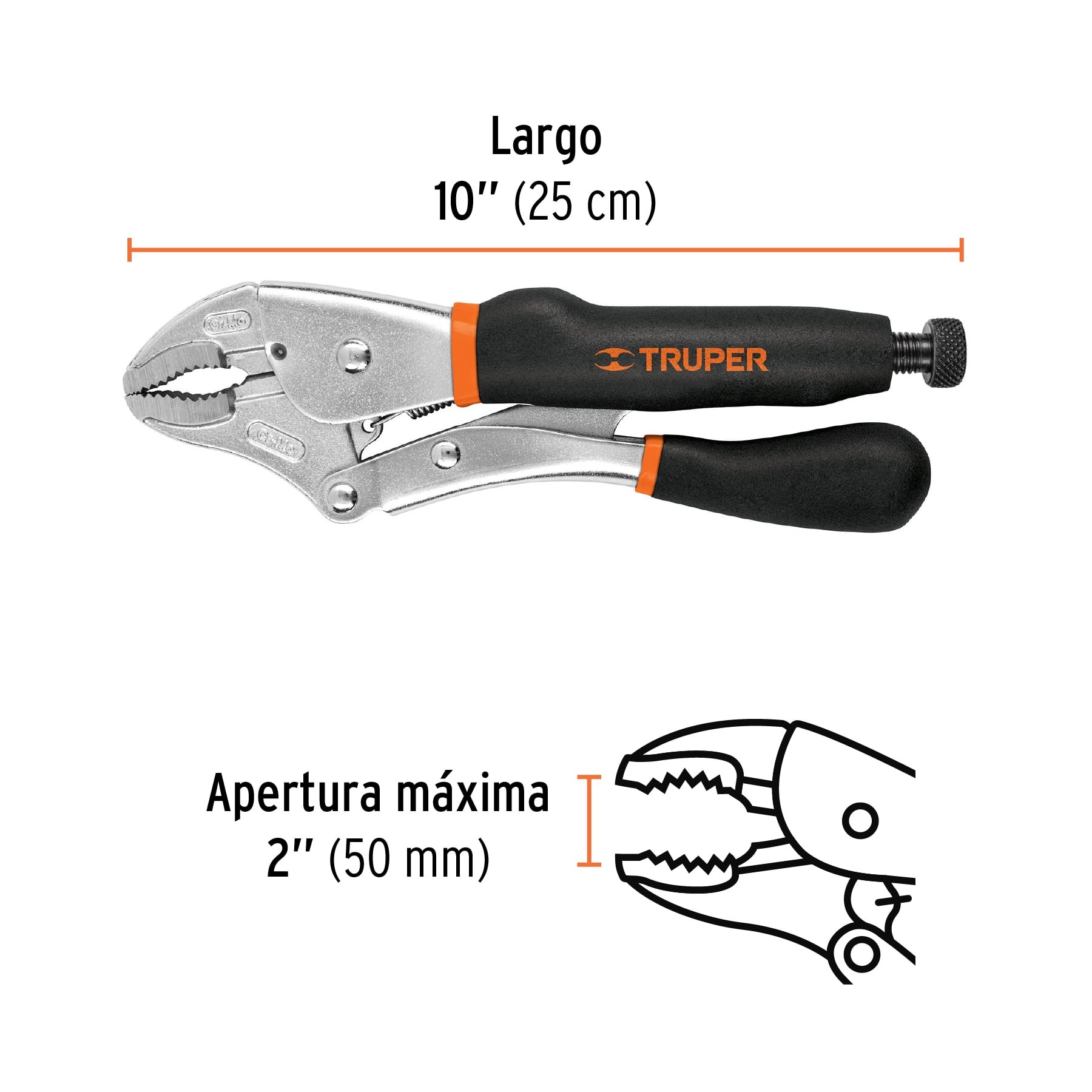 PINZA DE PRESIÓN 10" MORDAZA CURVA MANGO DE VINIL, TRUPER 17436