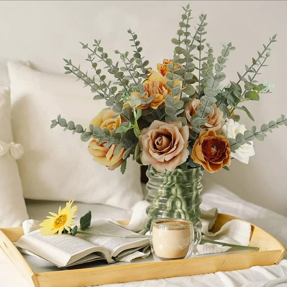 24 Piezas Tallos De Eucalipto Decoración Hojas Artificiales