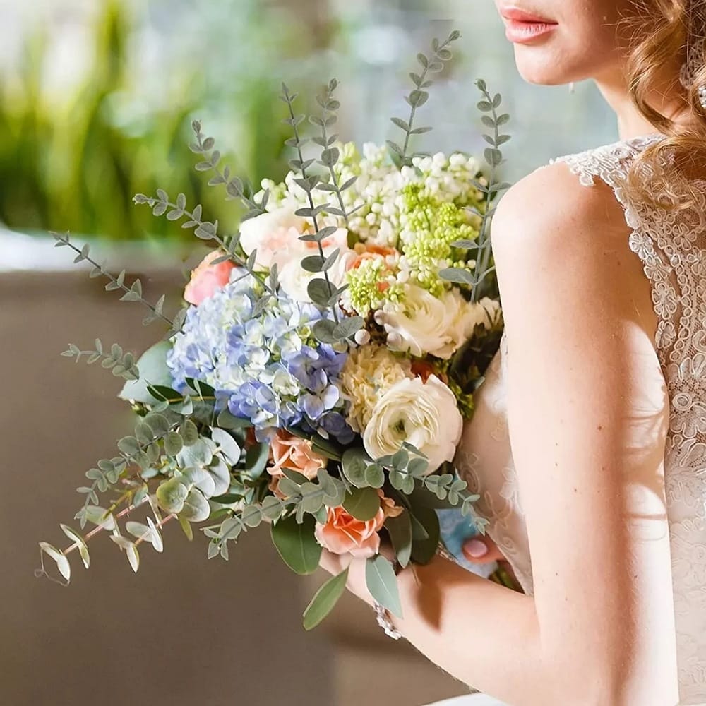 24 Piezas Tallos De Eucalipto Decoración Hojas Artificiales