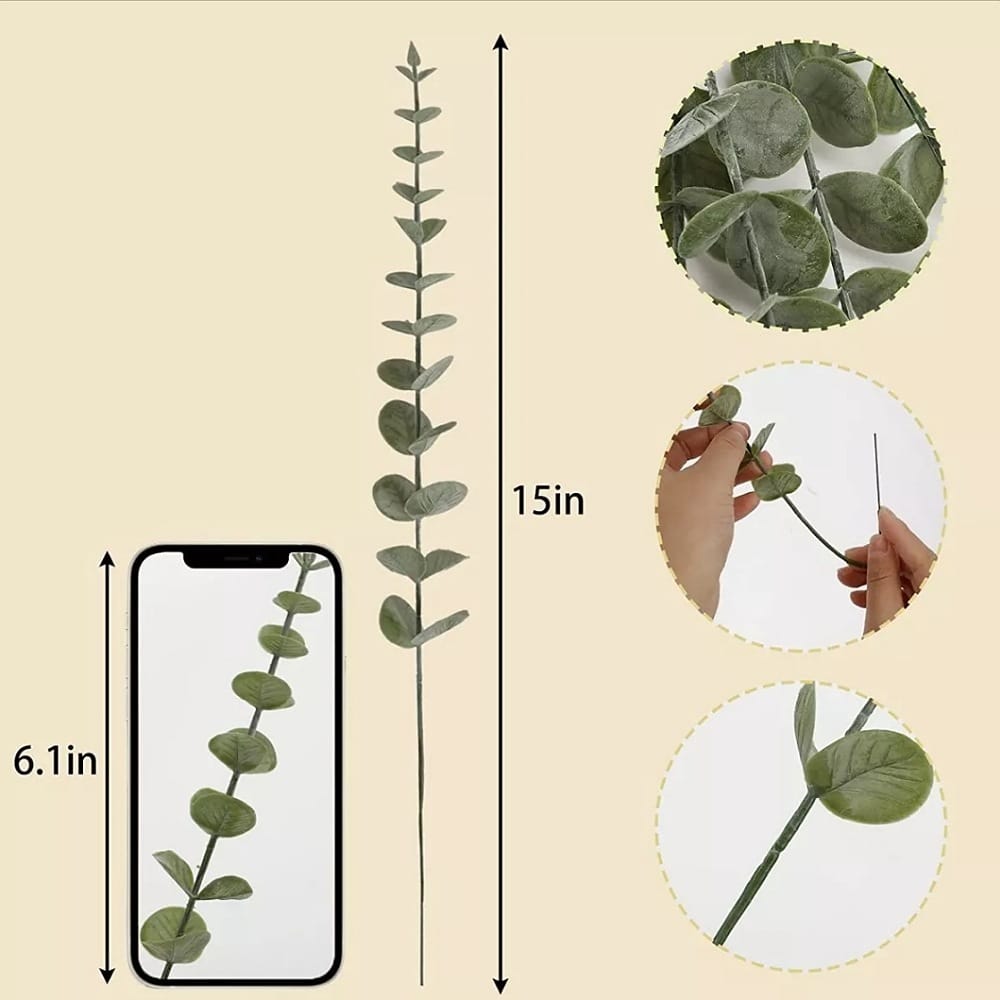 24 Piezas Tallos De Eucalipto Decoración Hojas Artificiales