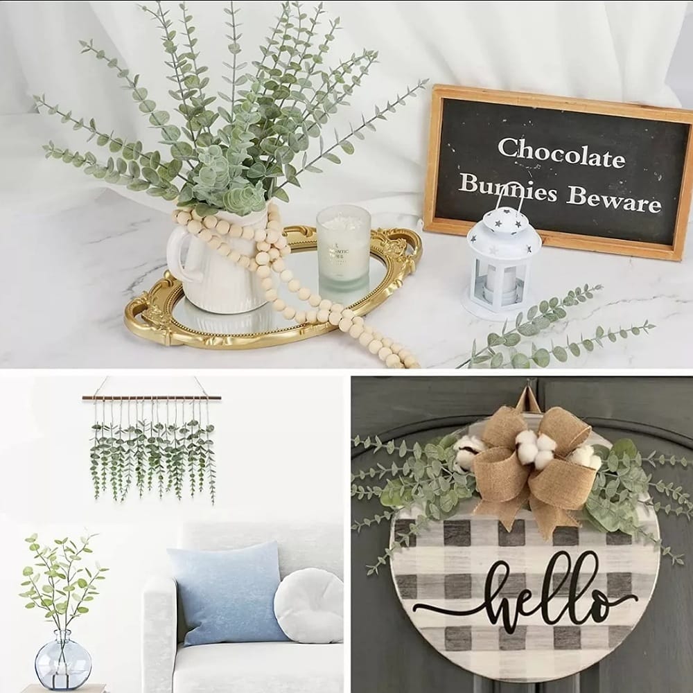 24 Piezas Tallos De Eucalipto Decoración Hojas Artificiales