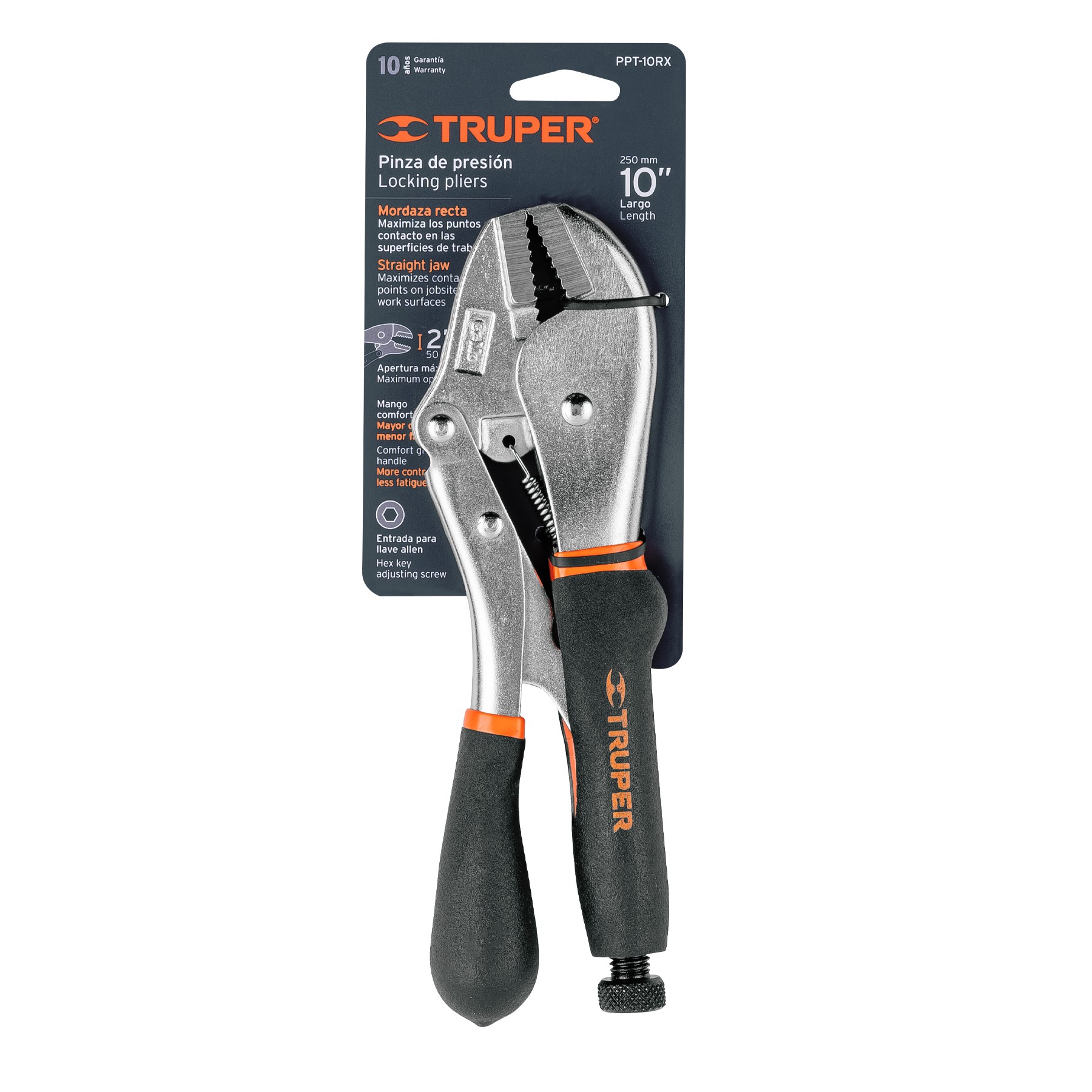PINZA DE PRESIÓN 10" MORDAZA RECTA MANGO DE VINIL, TRUPER 17437