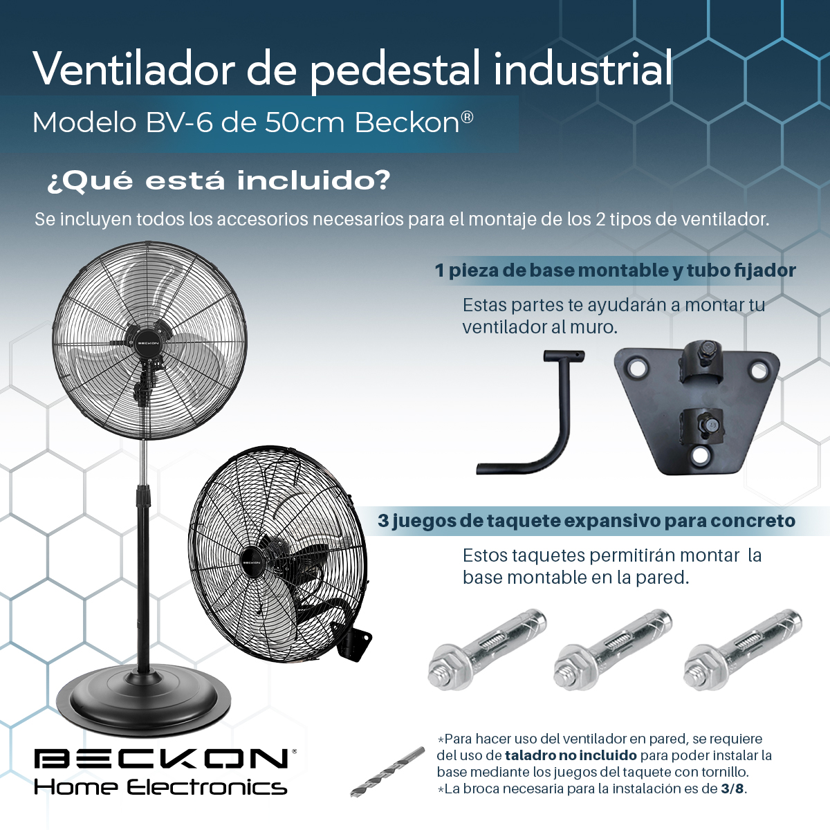 Ventilador Industrial De Pedestal Pared 2 En 1 Uso Rudo jardín exteriores Bodega Centro De Trabajo Comercio Eventos Beckon.