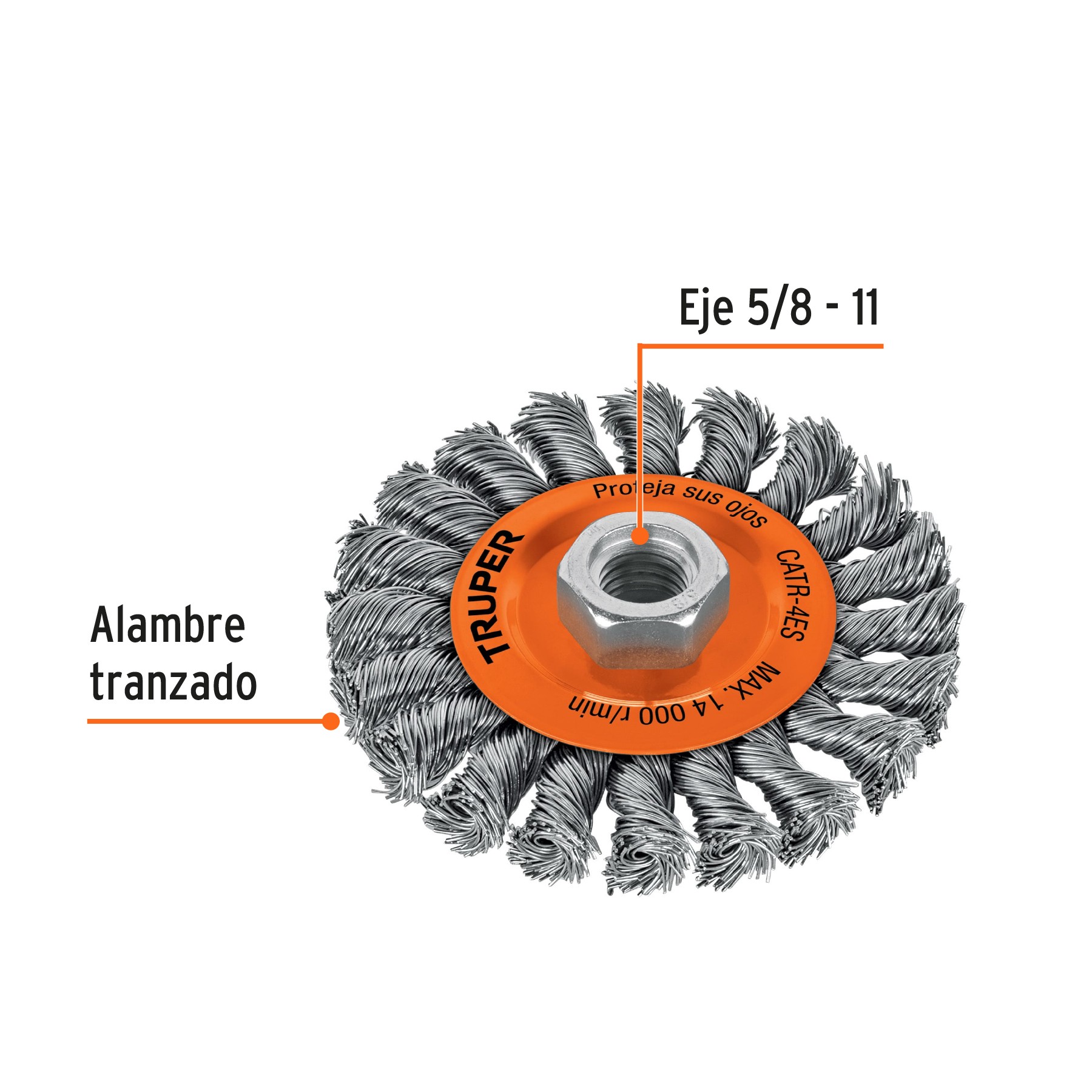 CARDA CIRCULAR 4" ALAMBRE TRENZADO, EJE 5/8"-11, TRUPER 17527