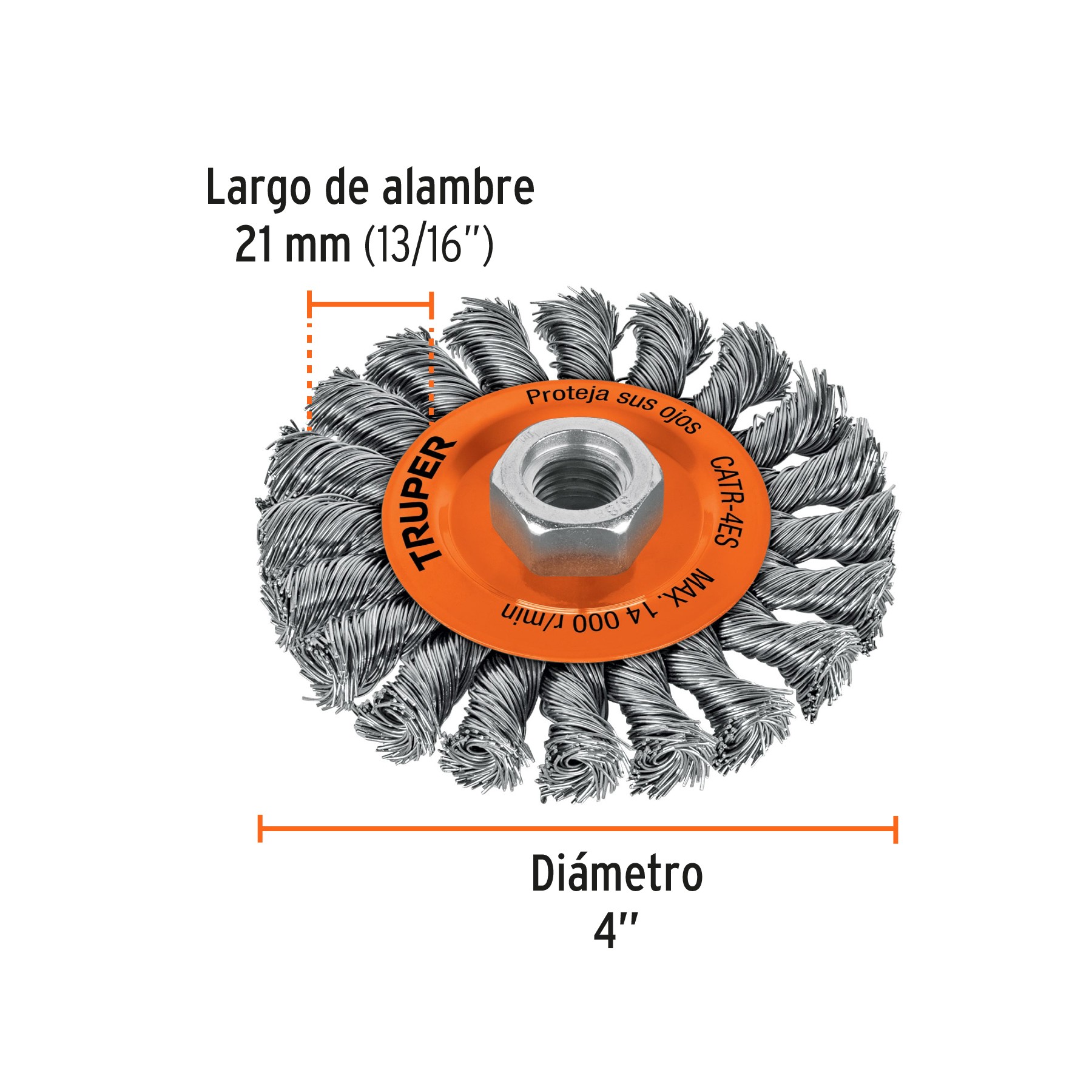 CARDA CIRCULAR 4" ALAMBRE TRENZADO, EJE 5/8"-11, TRUPER 17527