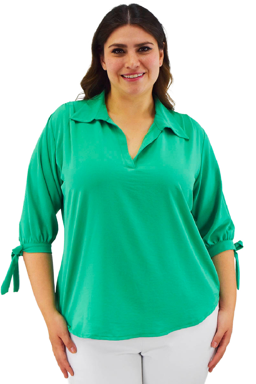 Blusa con moño Roman Fashion /Tallas Extras, 2294 (Verde) 