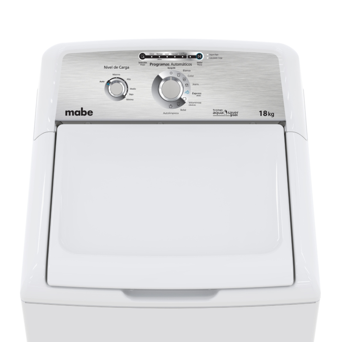 LAVADORA AUTOMATICA MABE LMA78112CBAB 18KG AQUA SAVER GREEN BLANCA ORTY