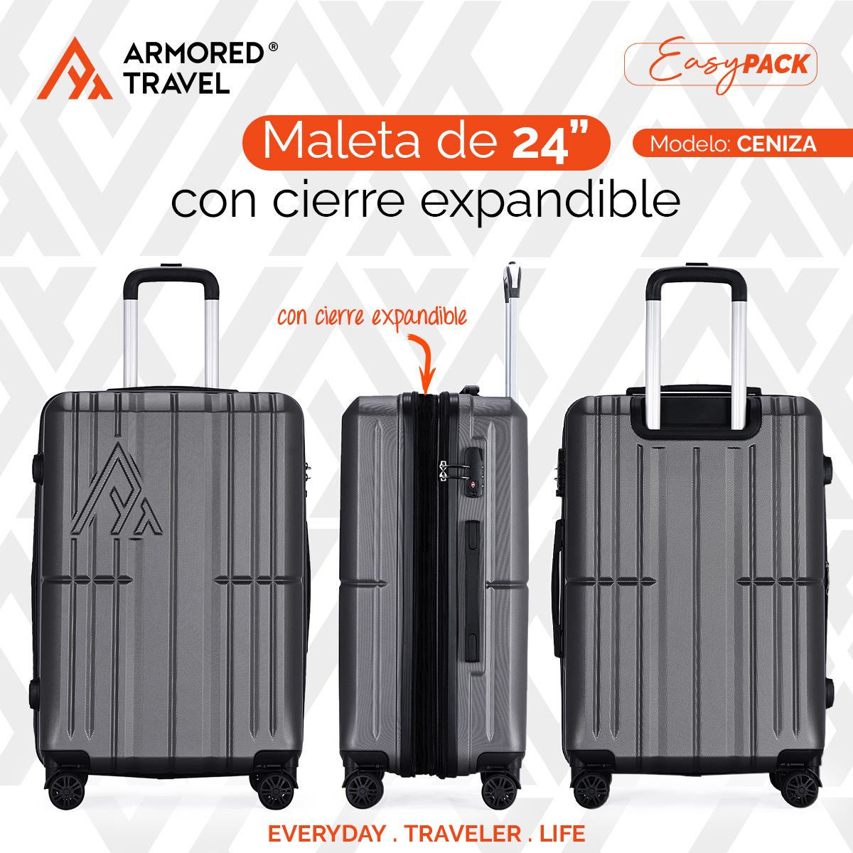 Maletas de viaje Rígidas set kit EASY PACK 2 piezas 24 con cierre expandible - 20 carry on de mano ABS doble calibre candado de alta seguridad TSA LOCK Armored Travel Ceniza