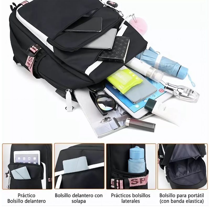 Mochilas Kawaii Bts De Mujer Escolares Con Puerto Usb