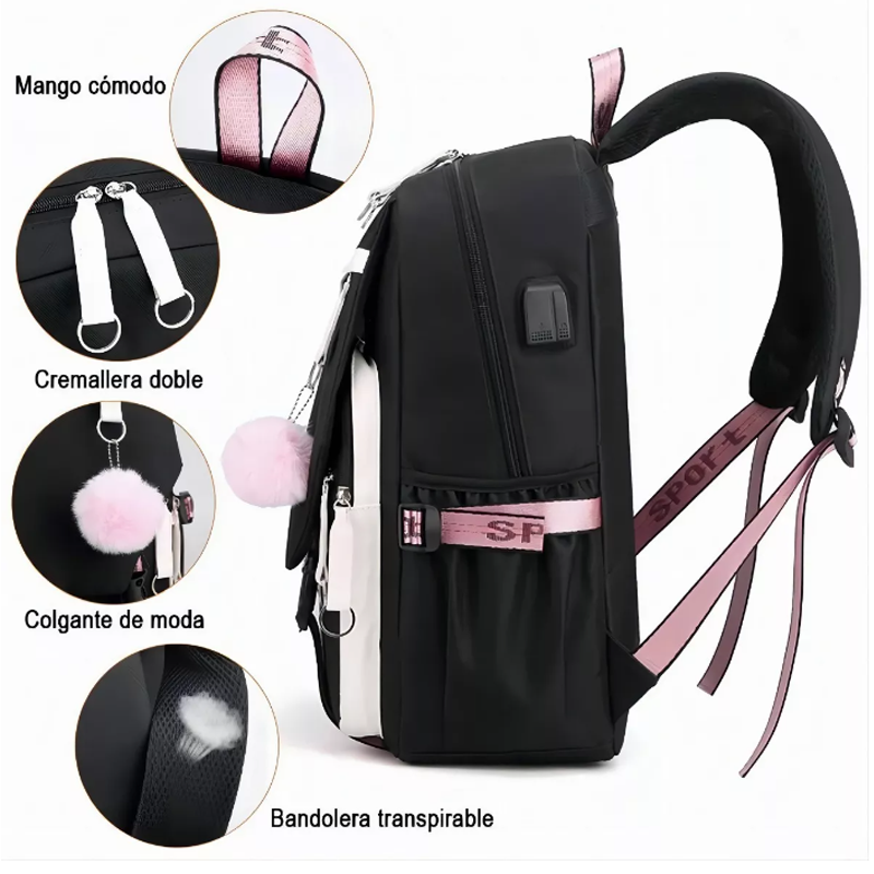 Mochilas Kawaii Bts De Mujer Escolares Con Puerto Usb