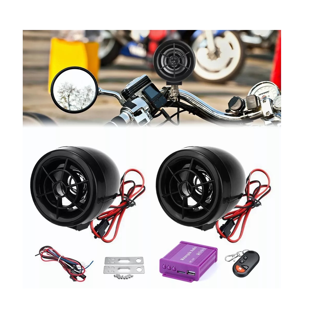 Kit Alarma Moto Bocinas Alarma Amplificador Estereo Bluetooth Usb Fm Tf