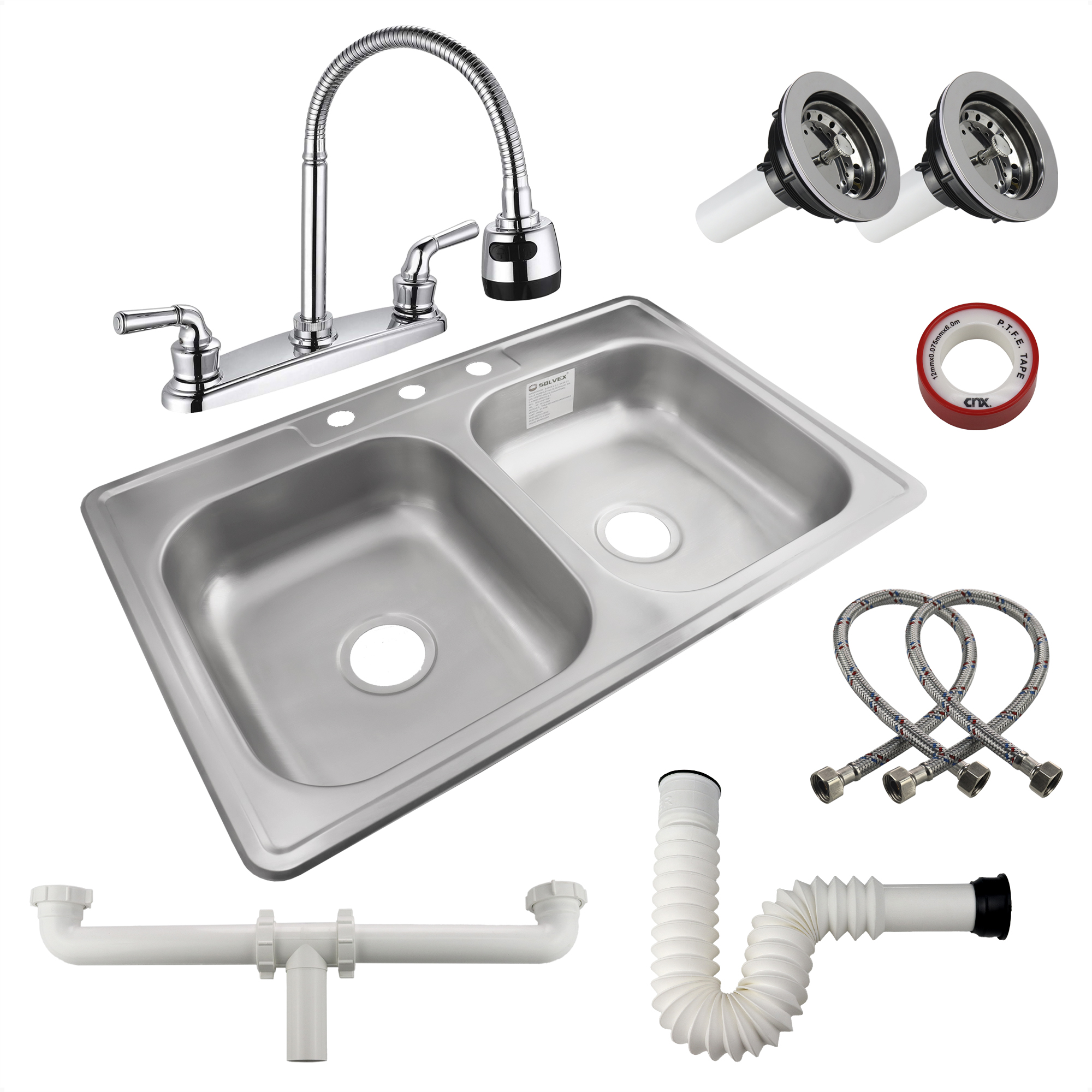 Kit Fregadero Tarja con Tina Doble Empotrable de Acero Inoxidable 83x56 .