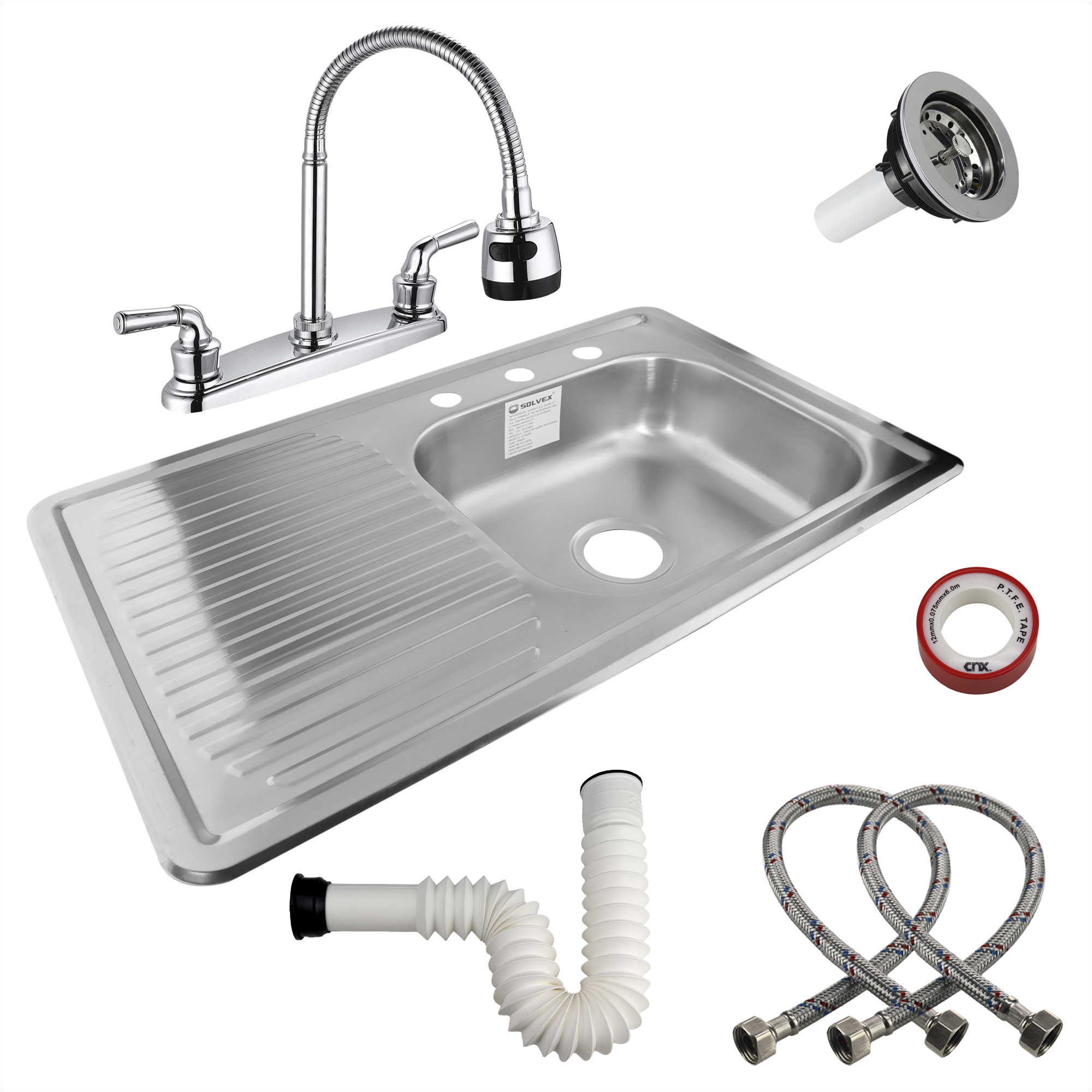 Kit Fregadero Tarja Tina Sobrepon Con Escurridor Lado Izquierdo 80x50.