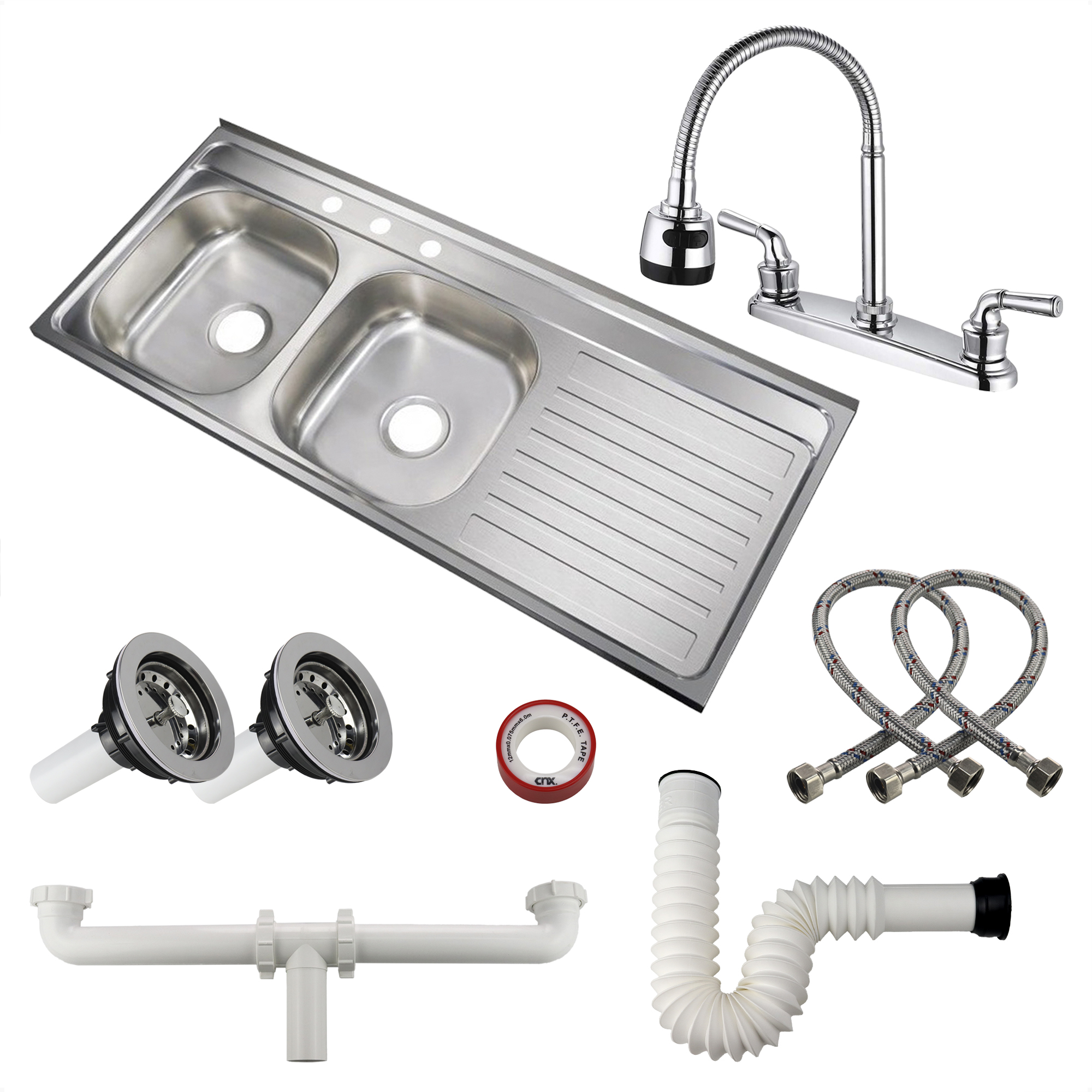 Kit Fregadero Tarja Con Doble Tina Para Sobreponer Con Escurridor Derecho.