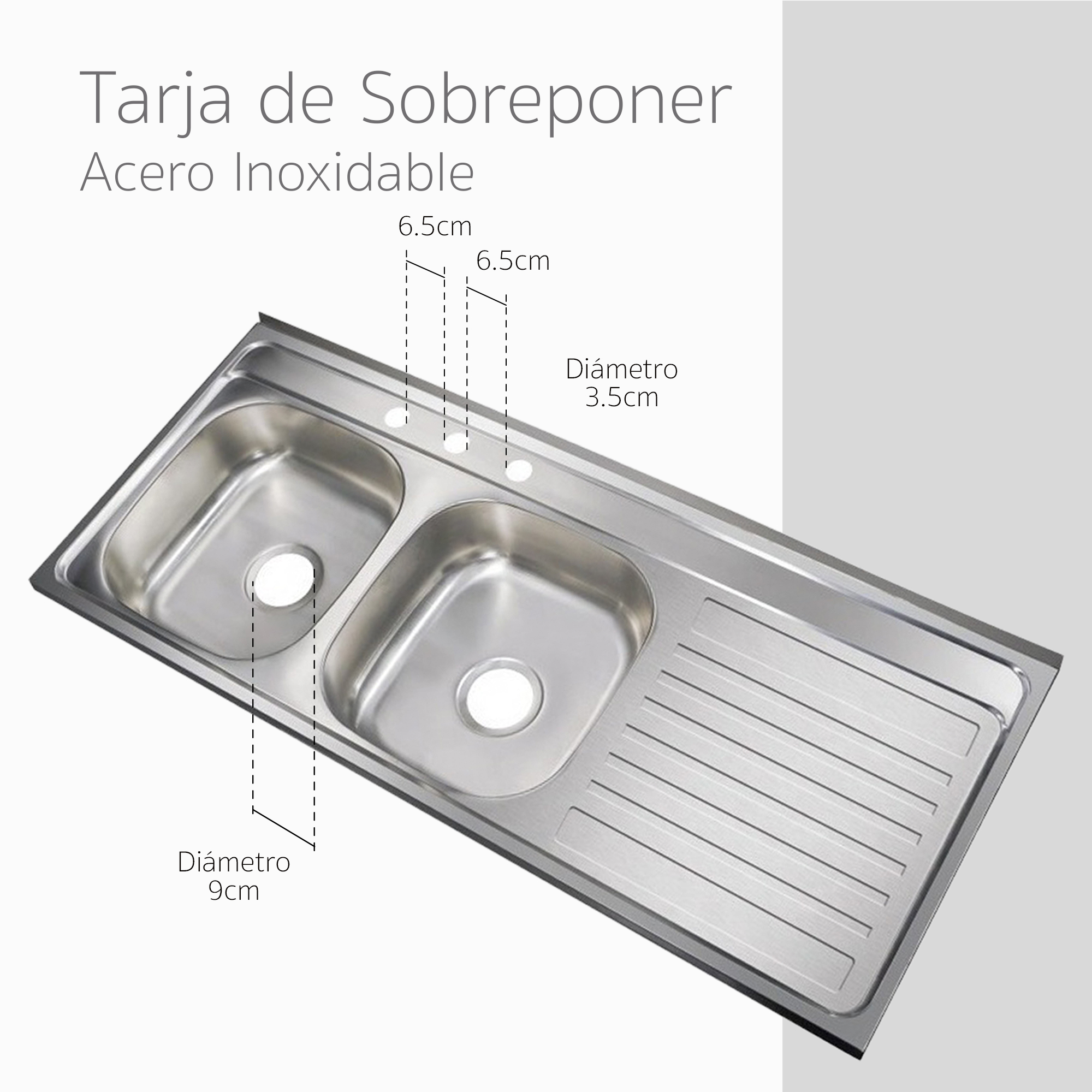 Kit Fregadero Tarja Con Doble Tina Para Sobreponer Con Escurridor Derecho.