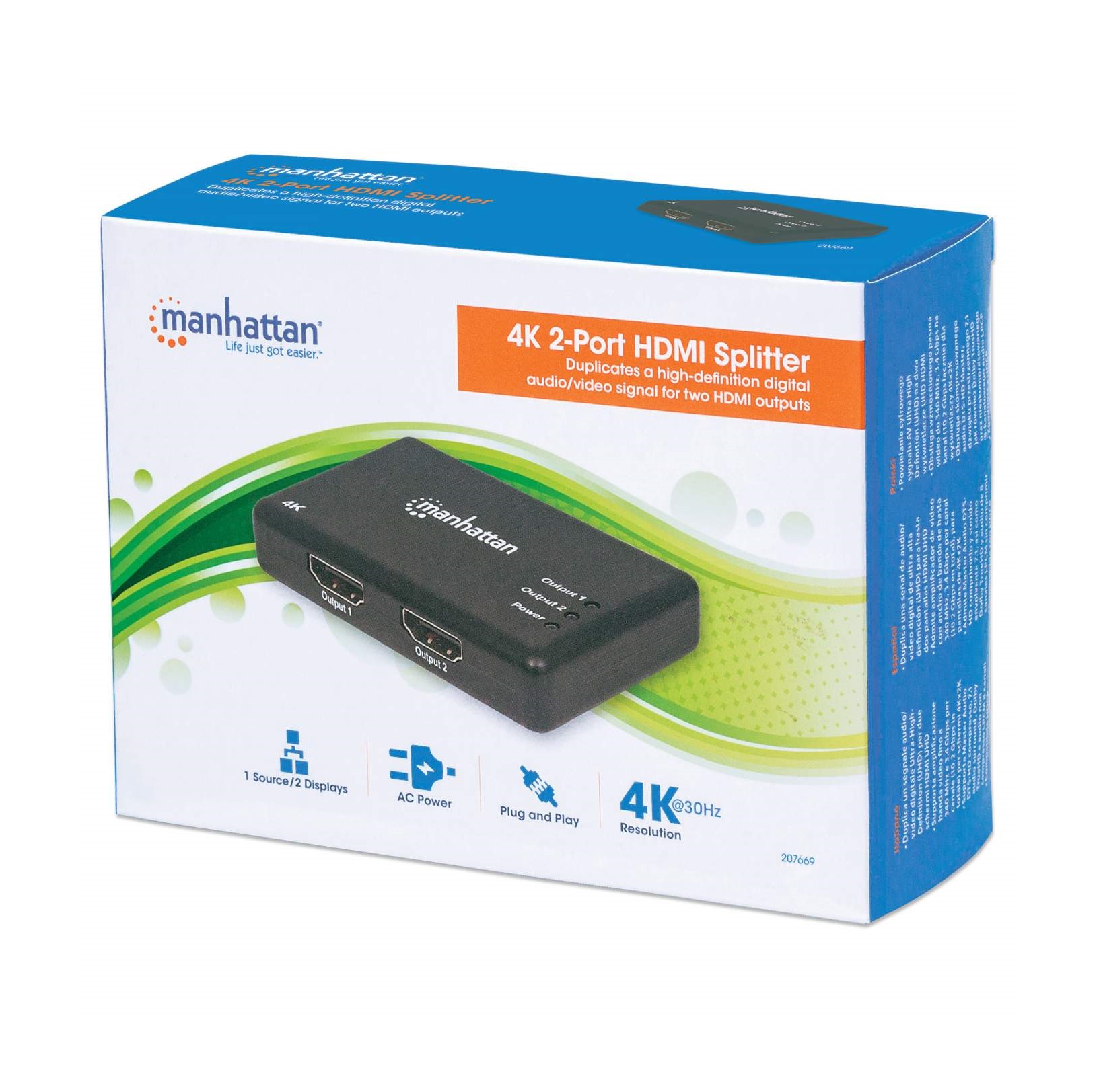 Divisor de Video HDMI, 2x HDMI Manhattan Negro