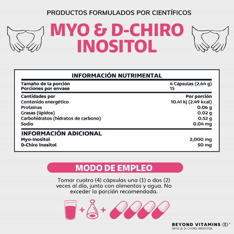 Suplemento Alimenticio Beyond Vitamins Myo y D-Chiro Inositol Puro 60 cápsulas