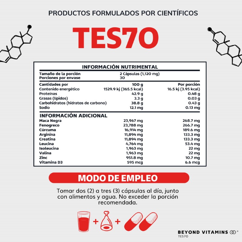 Suplemento Alimenticio Beyond Vitamins TESTO Vitaminas para Hombres - Testosterona 60 cápsulas