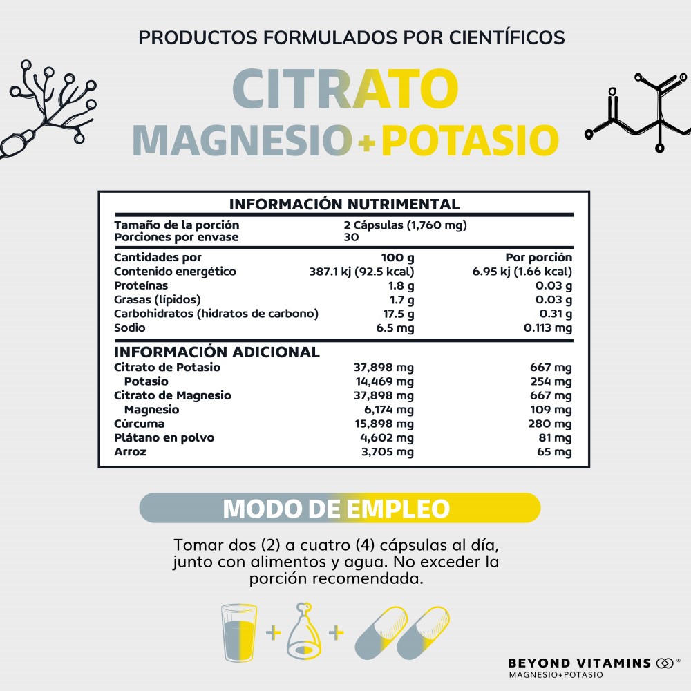 Suplemento Alimenticio Beyond Vitamins Citrato de Magnesio + Potasio 60 cápsulas