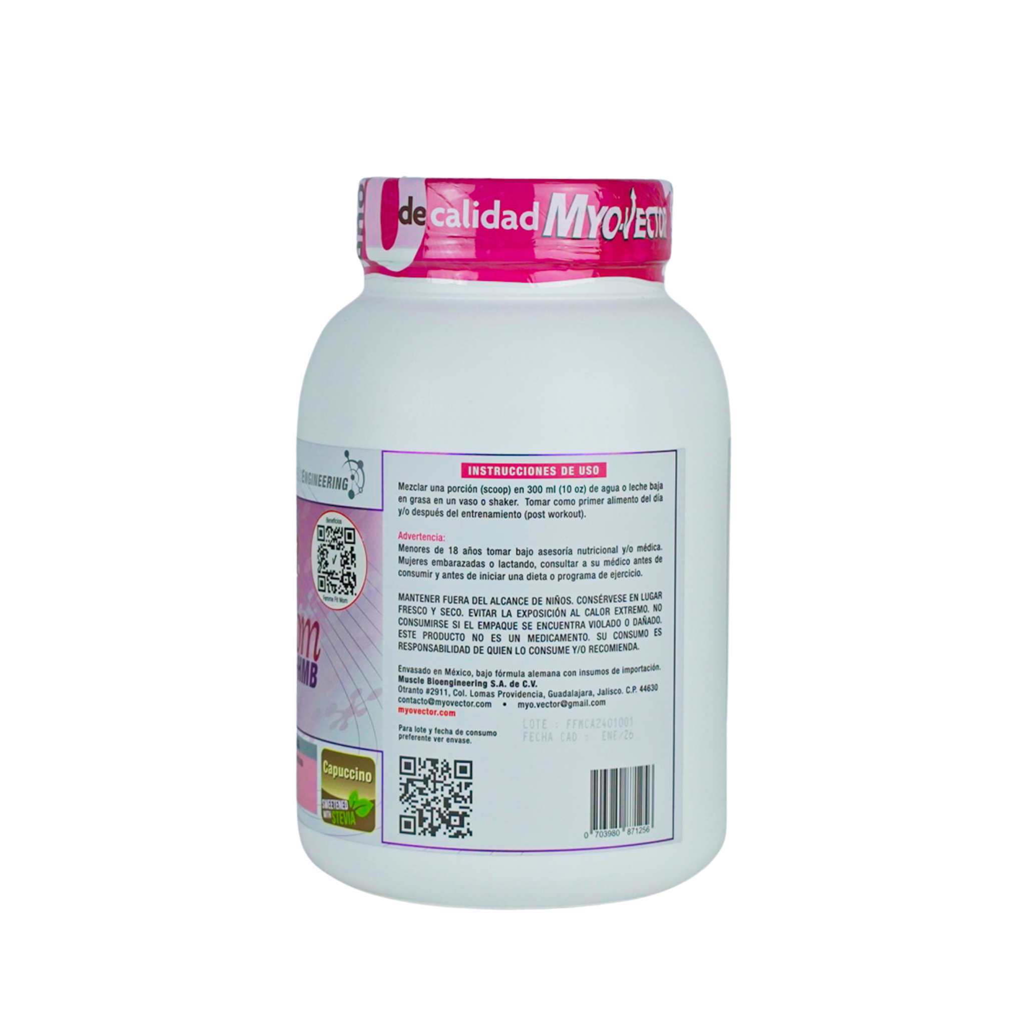 Myo Vector, Femme Fit Mom, Fresa, HMB, Libre de Gluten, Ácido fólico, Colágeno Hidrolizado, Libre de aspartame y maltodextrina