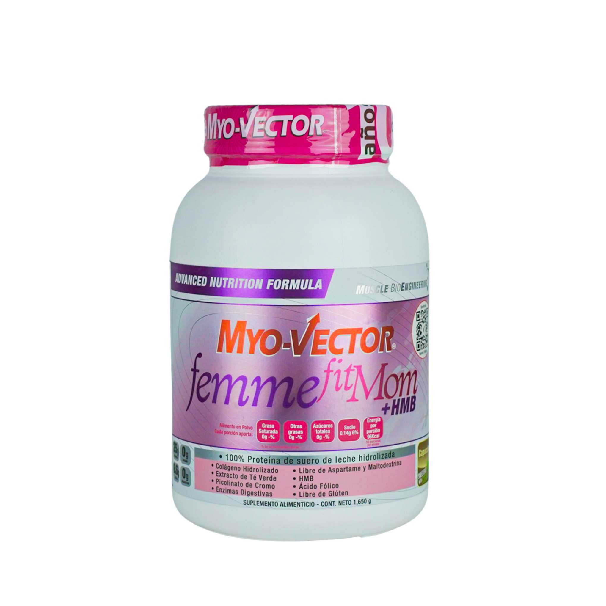 Myo Vector, Femme Fit Mom, Fresa, HMB, Libre de Gluten, Ácido fólico, Colágeno Hidrolizado, Libre de aspartame y maltodextrina
