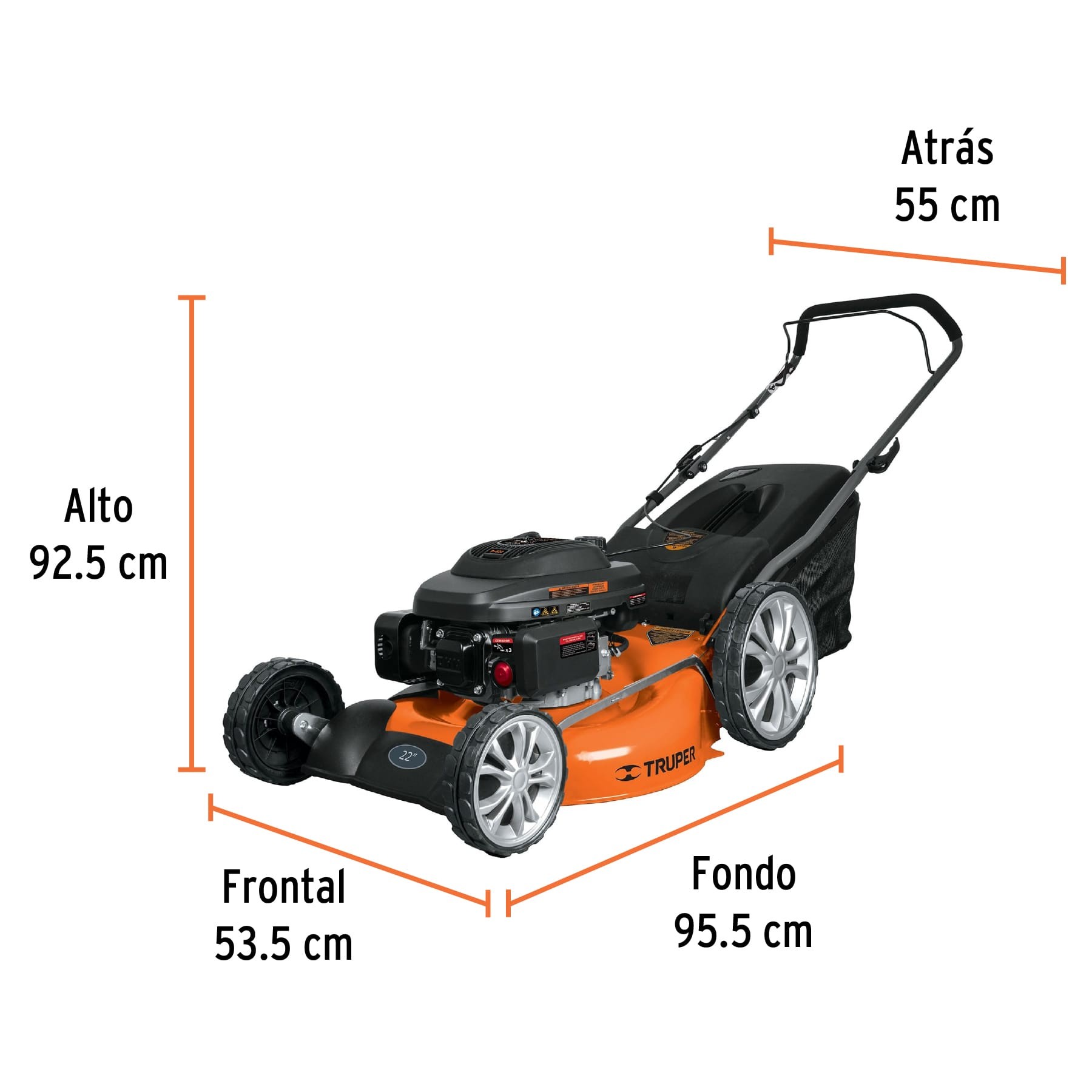 PODADORA CON MOTOR A GASOLINA DE 6 HP, 22" DE CORTE, TRUPER 19968